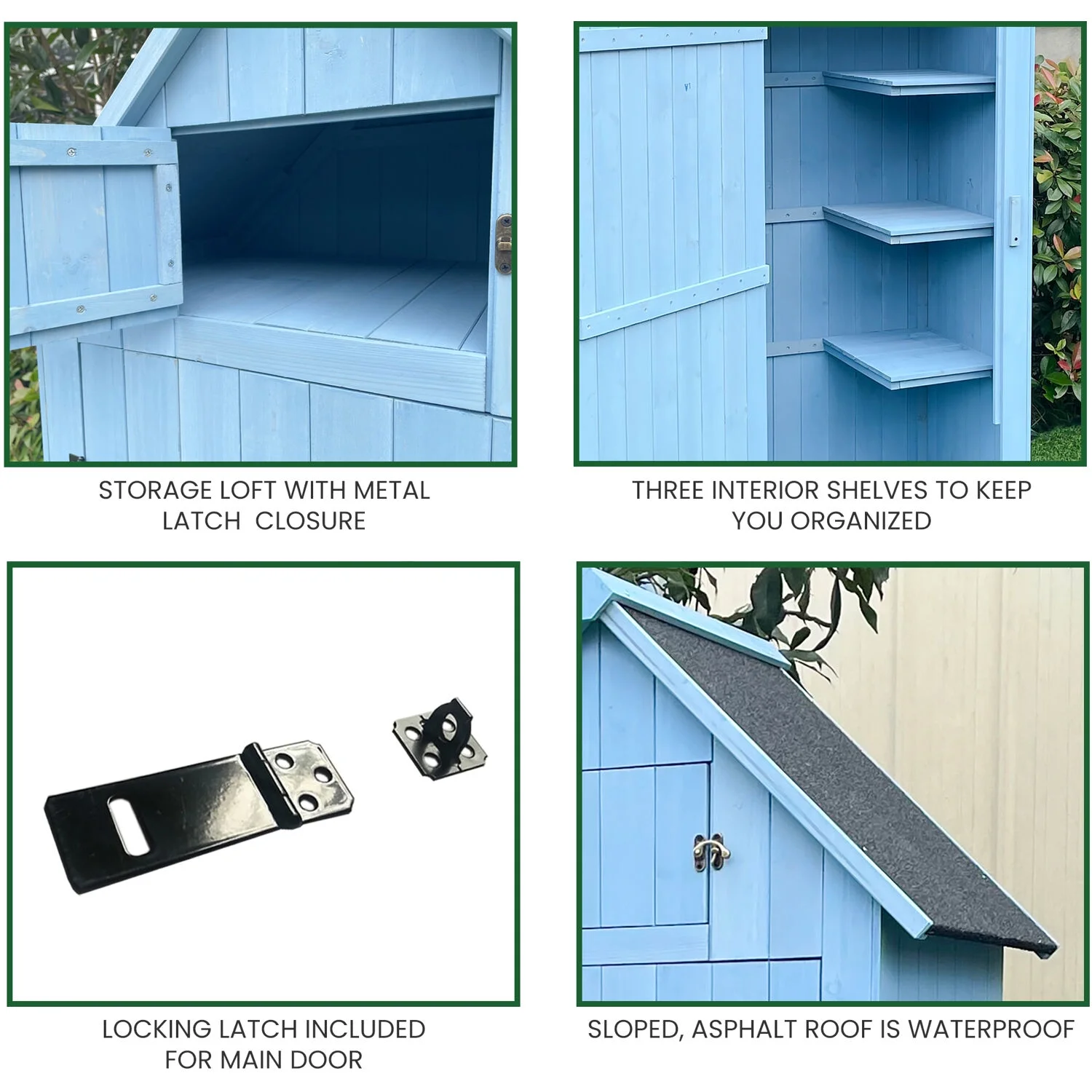 Hanover Sturdy Durable Waterproof Wood Outdoor Vertical Storage Shed, 70.40"x 30.30"x21.30", Blue - Image 4