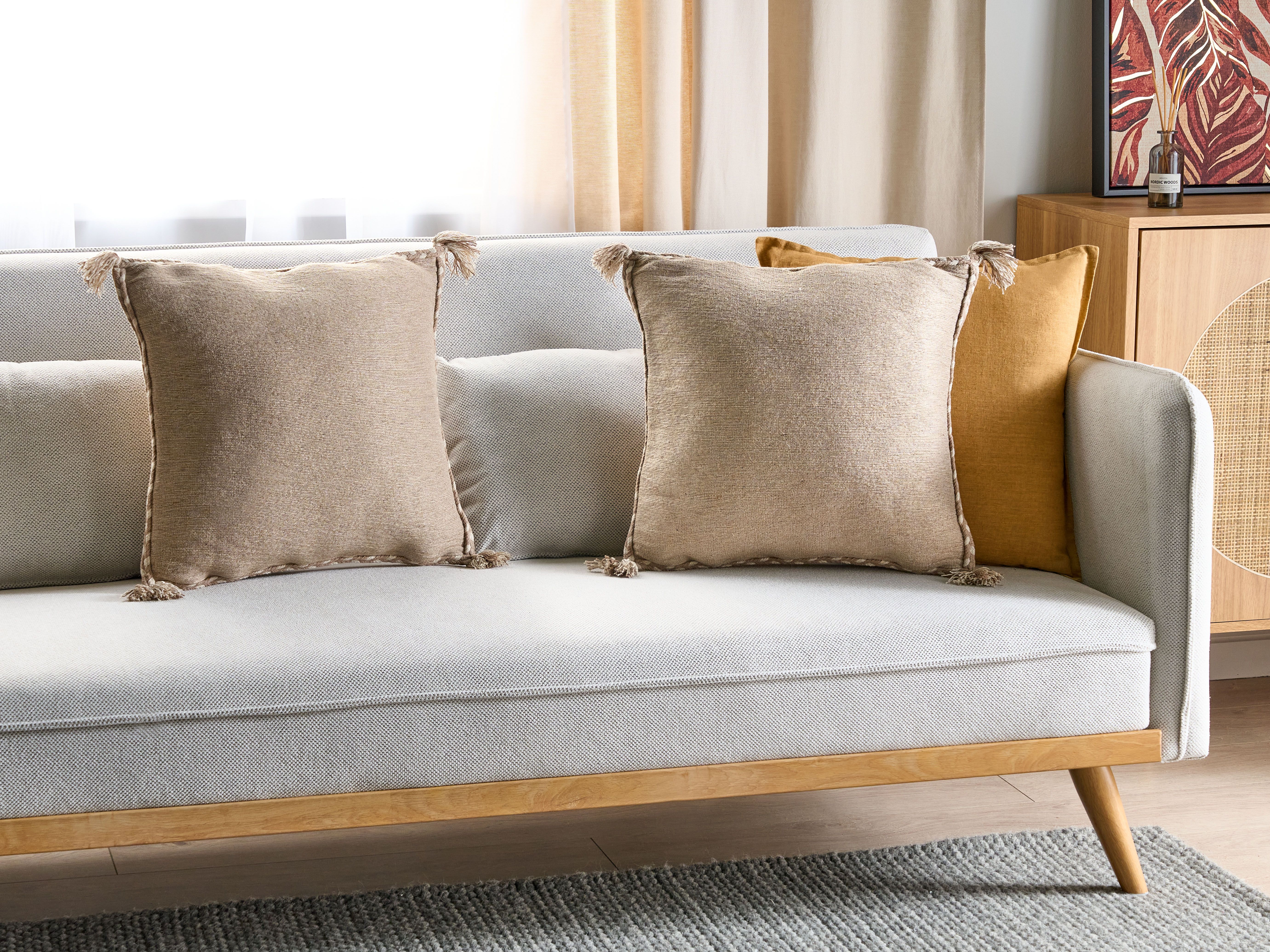 Set of 2 Decorative Cushions ERIGERON Jute 45 x 45 cm Beige Solid