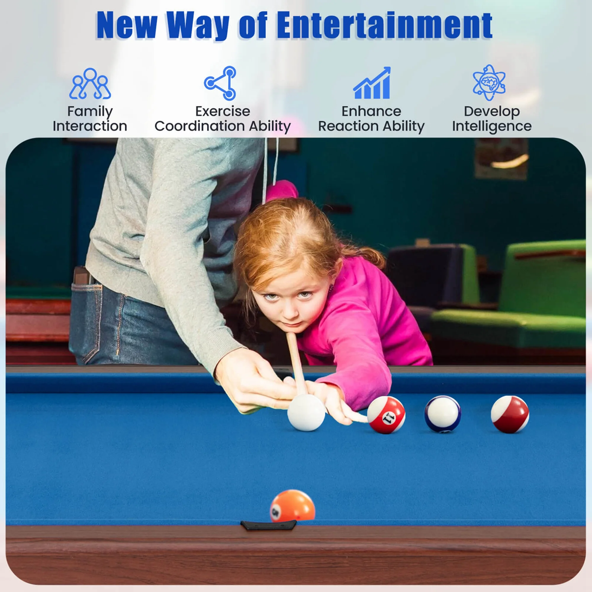 Costway 48" Pool Table for Kids & Adults with Full Set of Balls 2 Cue Sticks 2 Chalks Green - Image 18