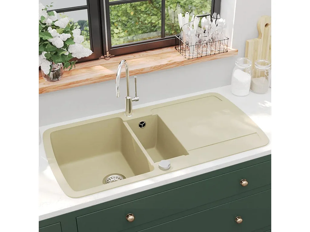 Évier de cuisine Granit Double Évier Beige FR198216