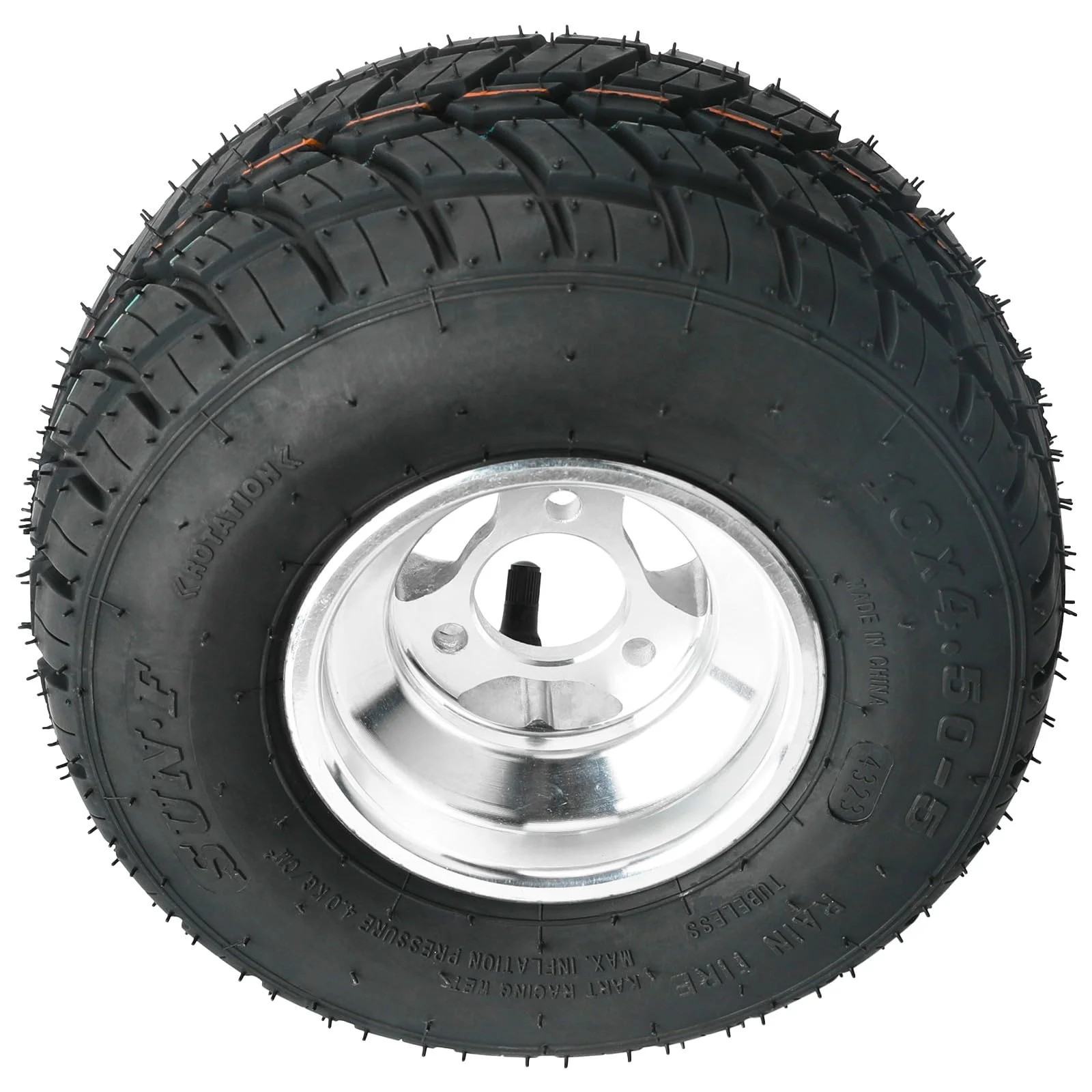 Set 4 Go Kart Tires and Rims, 10x4.50-5 Front Tubeless Tires Rims, 11x7.10-5 Rear Tires Rims, Go Cart Wheels and Tires Fit Bolt Pattern 58 mm with 3 Holes Drift Trike, Buggy Lawn Mower - Image 9