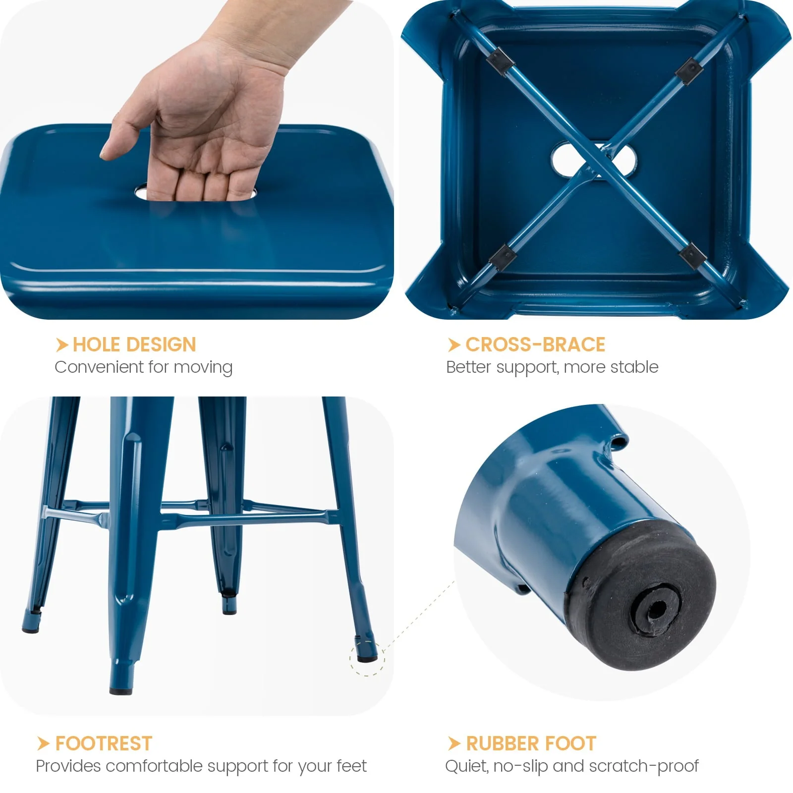 Brage Living Blue Backless Metal Bar Stools Indoor-Outdoor Counter Height Stool Backless Stackable Barstools Kitchen Counter Stools Chairs, Set of 4 - Image 3