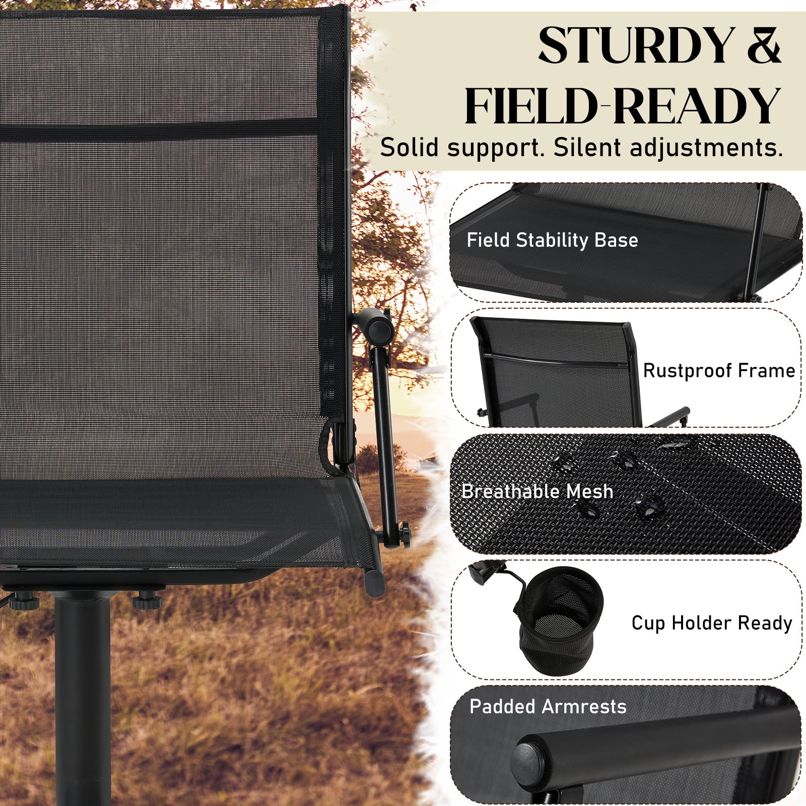 Danrelax 360�� Silent Camo Hunting Blind Chair, Armrests, Side Pouch, Telescopic Legs - Image 32