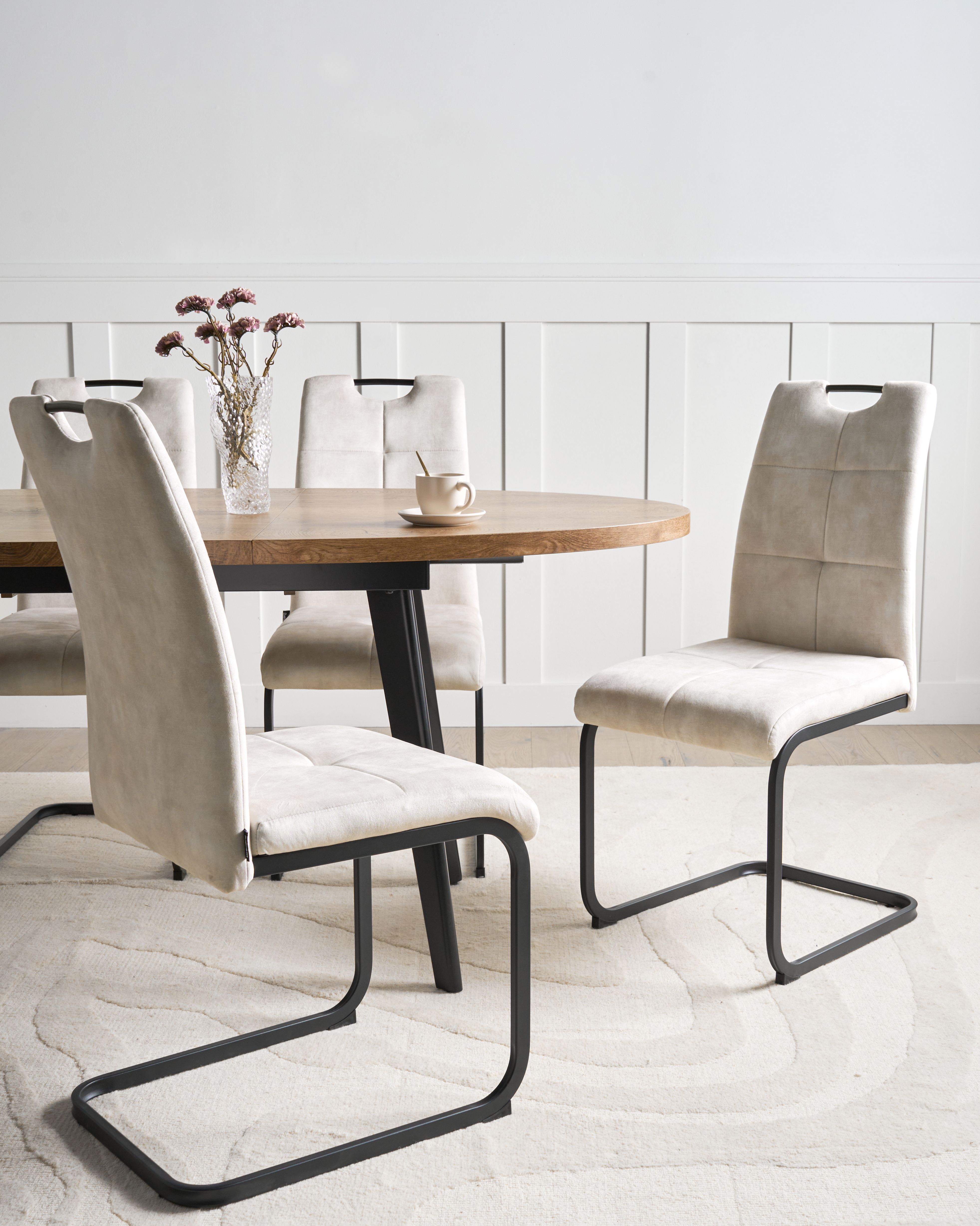 Set of 4 Dining Chairs CISCO Fabric Light Beige