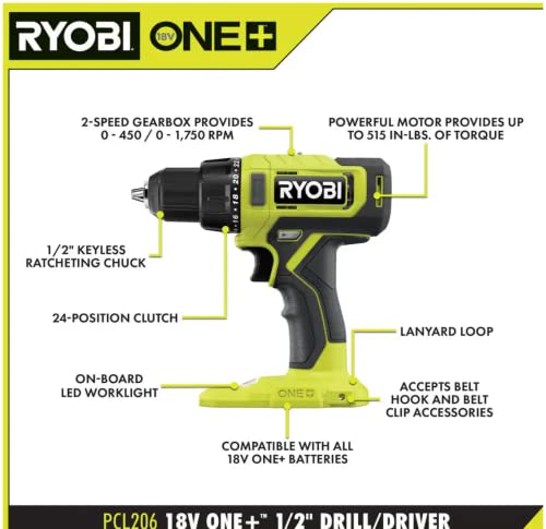 RYOBI ONE+ PCL1600K2 18V Cordless 6-Tool Combo Kit - Image 6