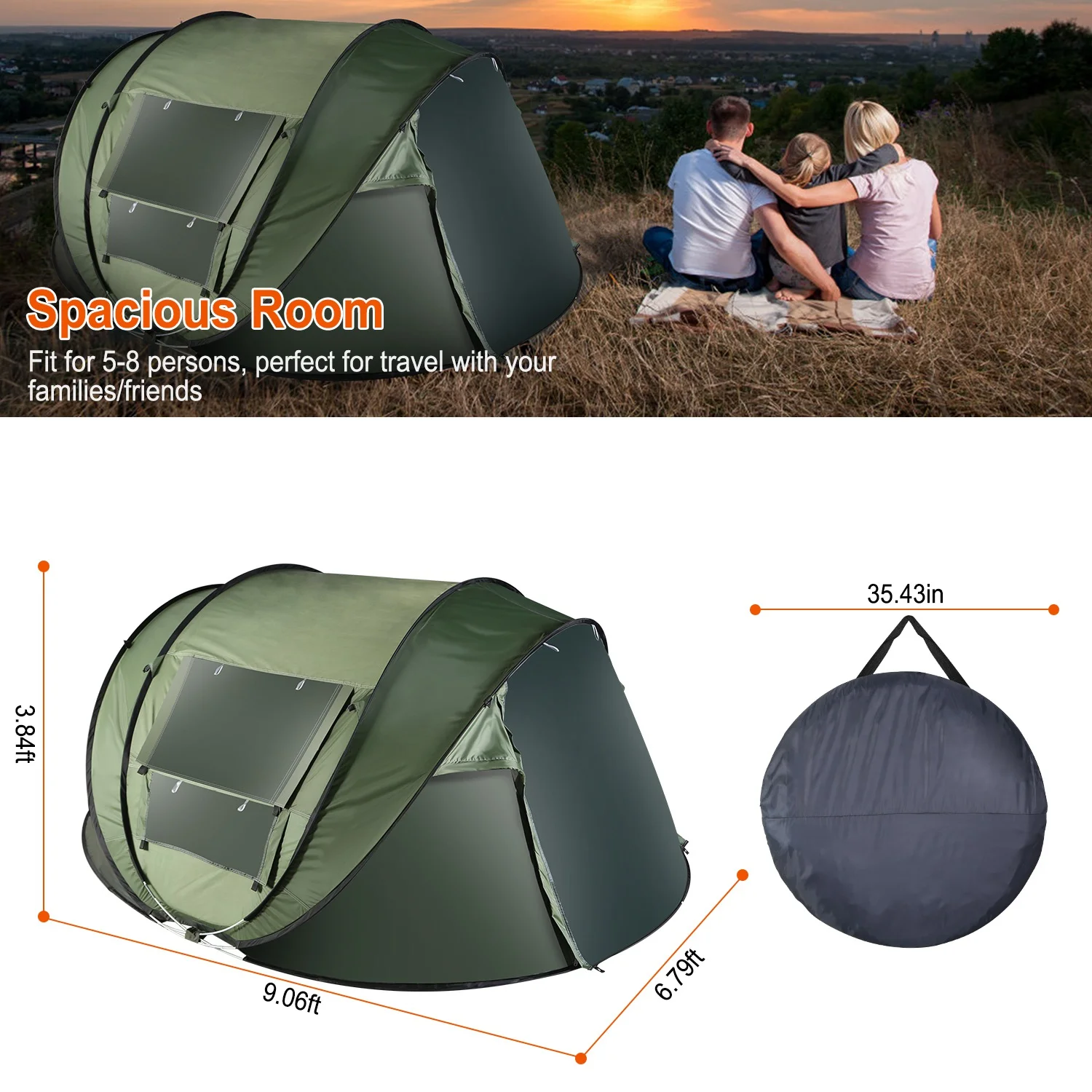 Tcbosik Easy Pop Up Tent for 5-8 Person, Automatic Setup Instant Family Tent with 2 Doors and 4 Mosquito Net Windows, Waterproof Camping Tent with Carry Bag for Hiking & Traveling, Khaki - Image 13