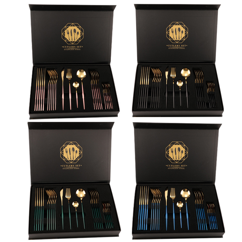 Factory Price Portable Cutlery Set 24 Pieces Stainless Steel Flatware Luxury Cutlery Spoon Fork and Knife Set With Fancy Box