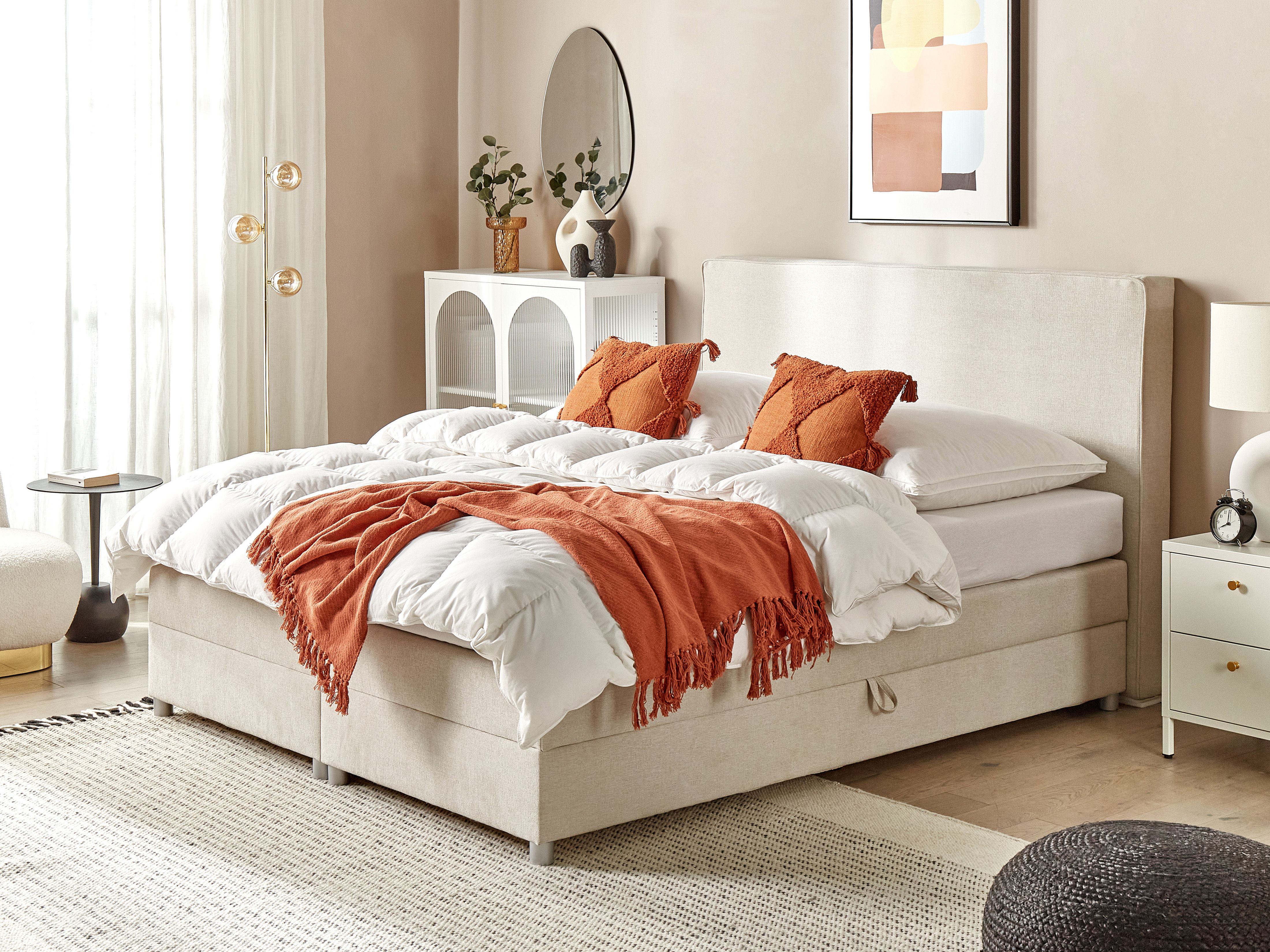Divan Bed with Storage Fabric MINISTER 180 x 200 cm (EU Super King) Light Beige