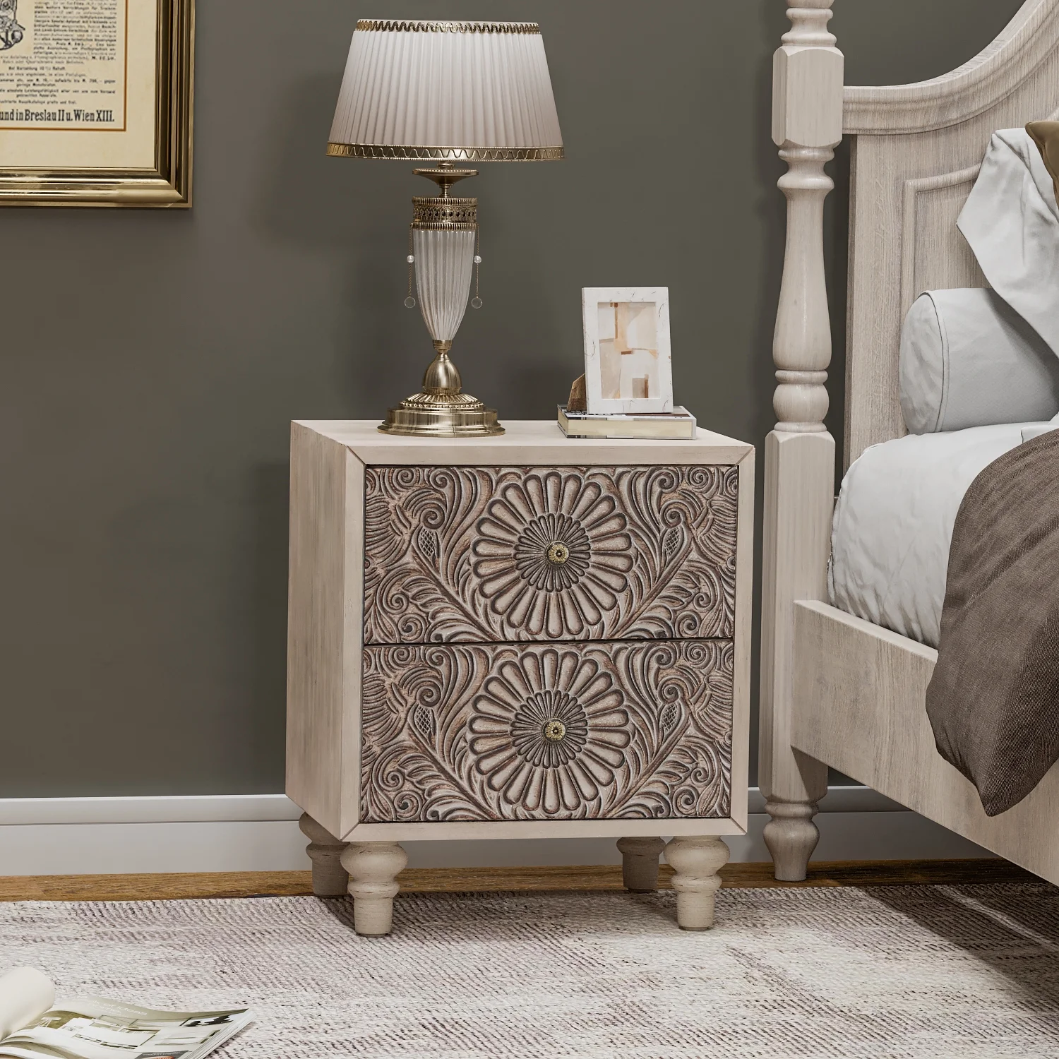 FOROUTIA Wooden Nightstand with 2 Drawers,Vintage MDF Bedside Tables with Storage - Image 10