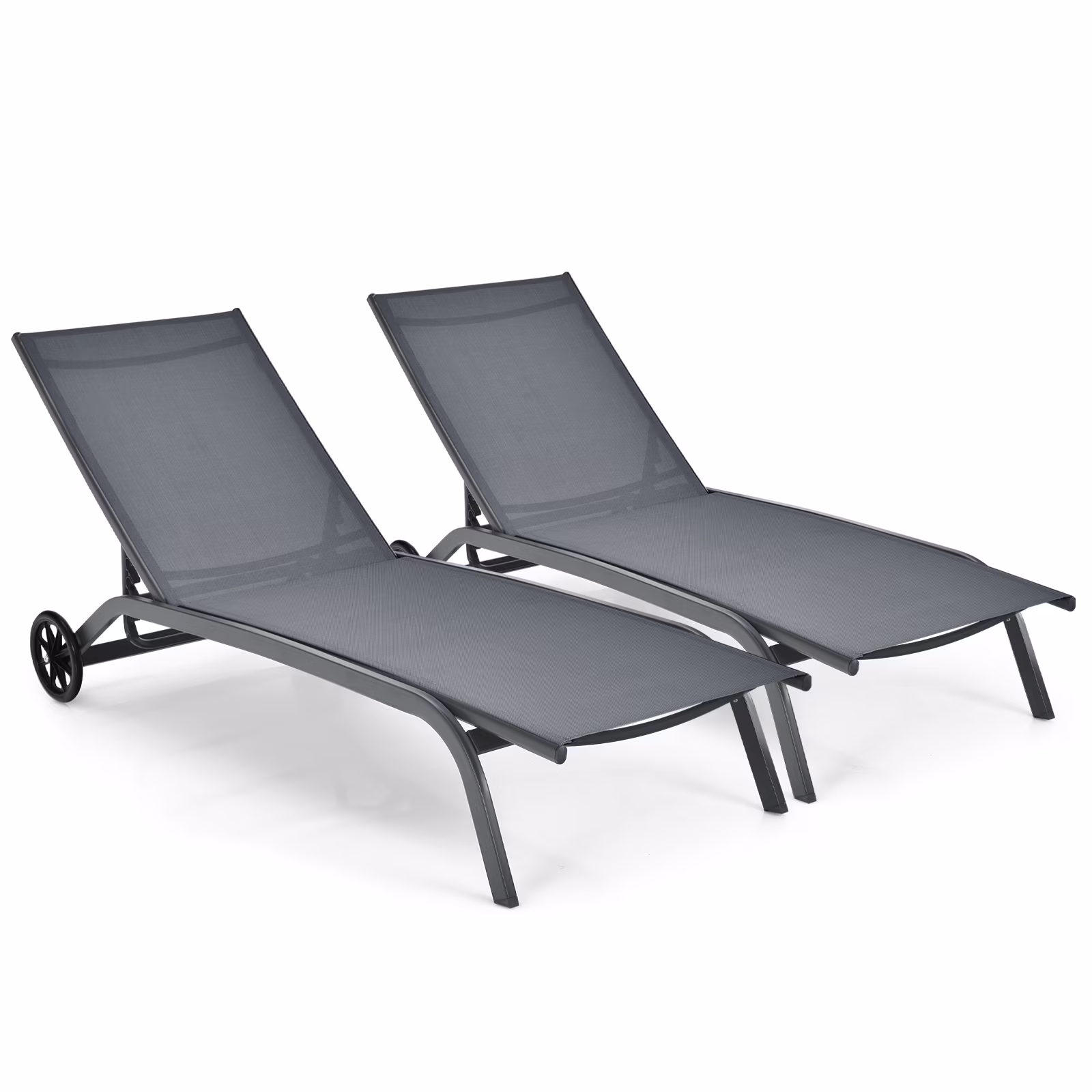 Costway 2PCS Outdoor Adjustable Chaise Lounge Patio 6-Position Recliner Wheels Black - Image 5
