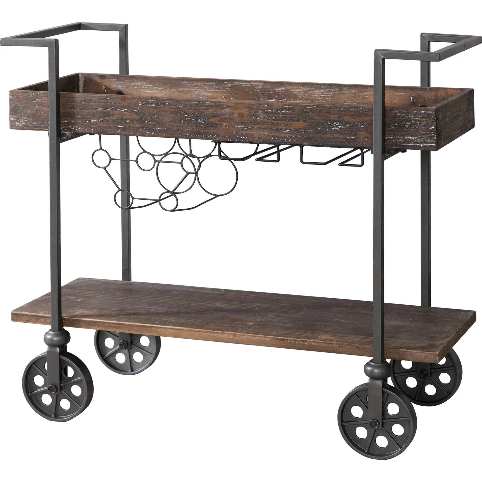 FirsTime & Co. Brown Factory Row Bar Cart, Industrial, Metal, 29.75 x 14.25 x 29.75 in