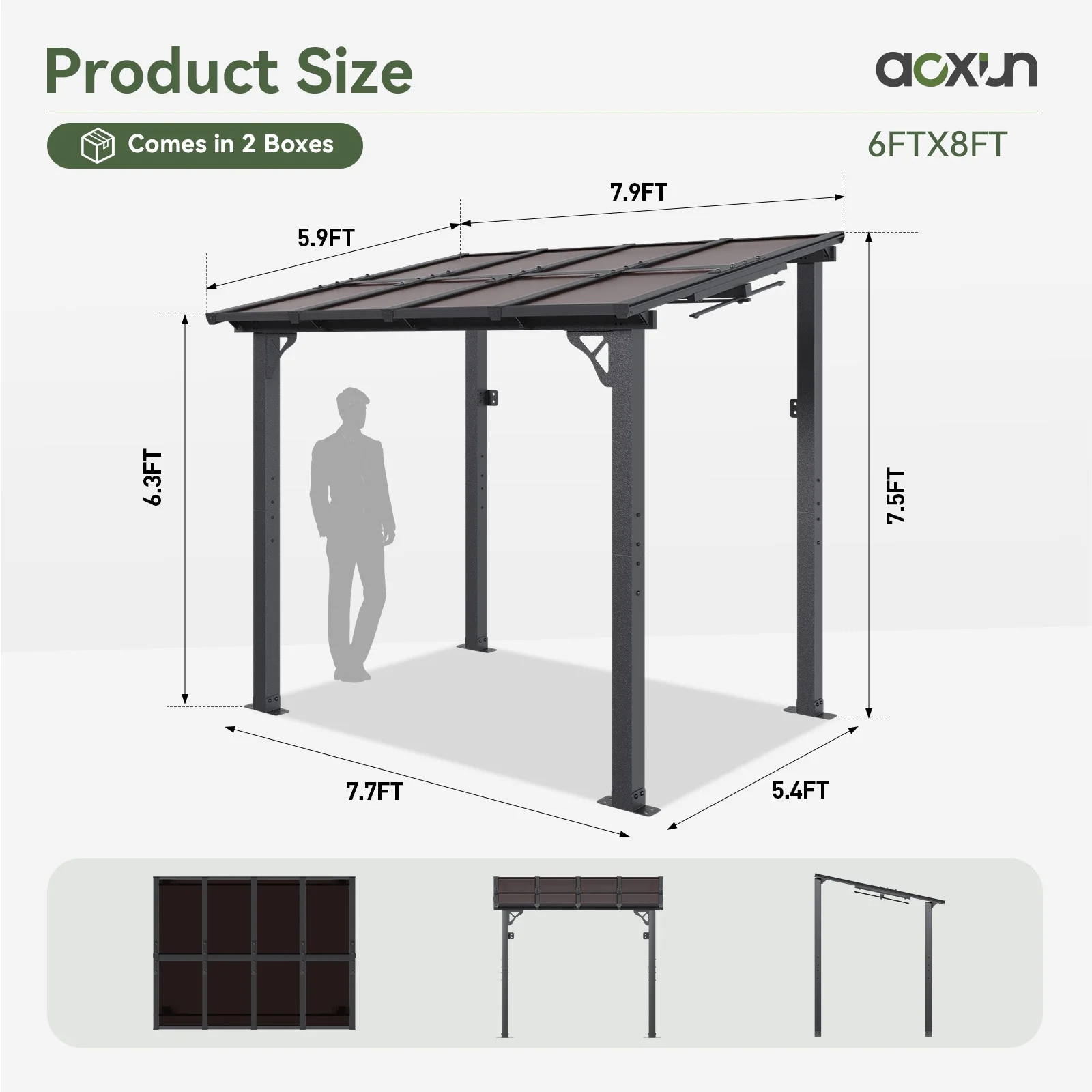 Aoxun 8' x 5' Gazebo for Patio, Gazebo Pergola with Sloped Roof, Grill Gazebo Large Wall-Mounted Heavy Duty Awnings, for Backyard, Deck, Patio - Image 22