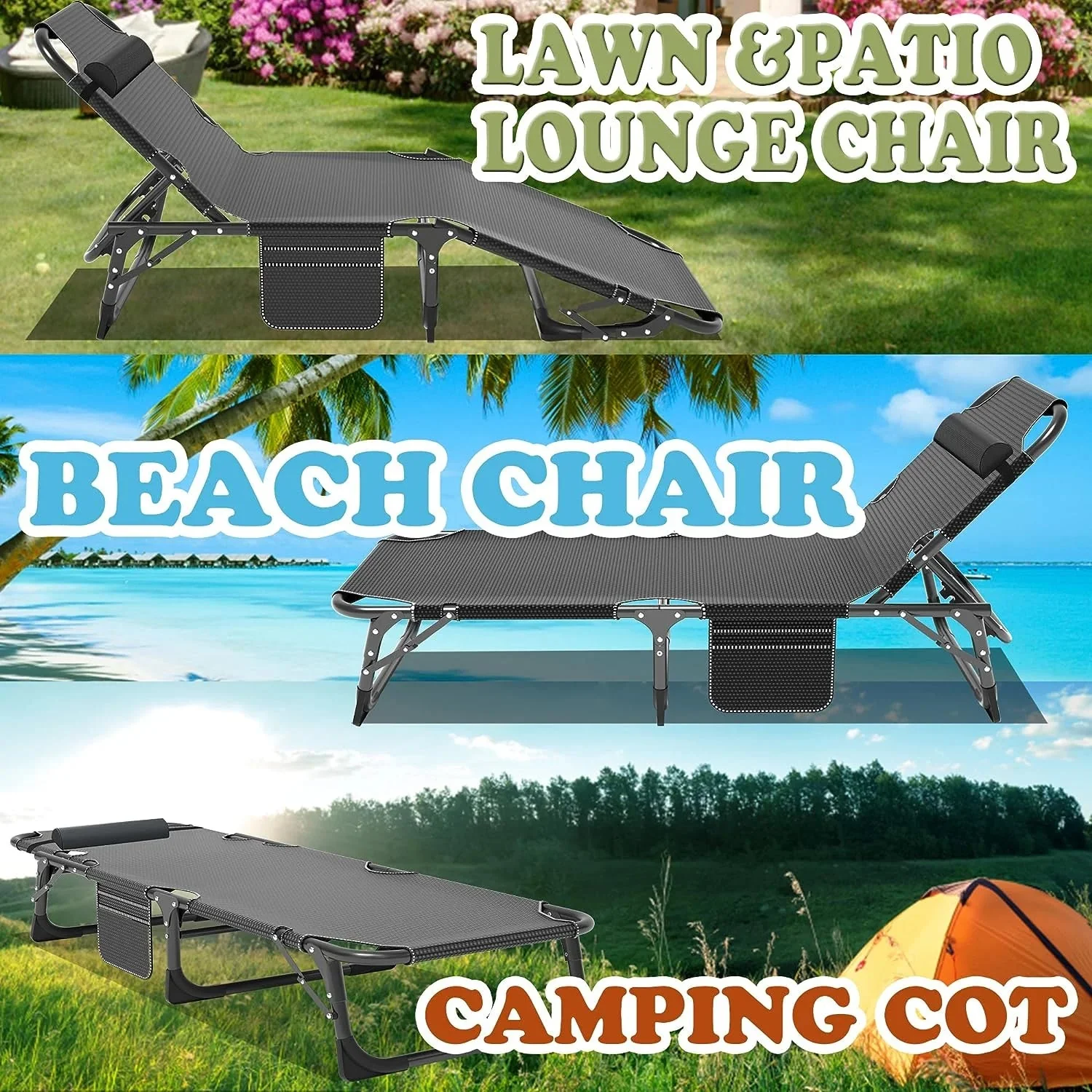 Slsy 5-Position Adjustable Folding Lounge Chair And Cot - 75.2" x 25.6" x 11.8" - Image 21 Slsy 5-Position Adjustable Folding Lounge Chair And Cot - 75.2" x 25.6" x 11.8" - Image 21