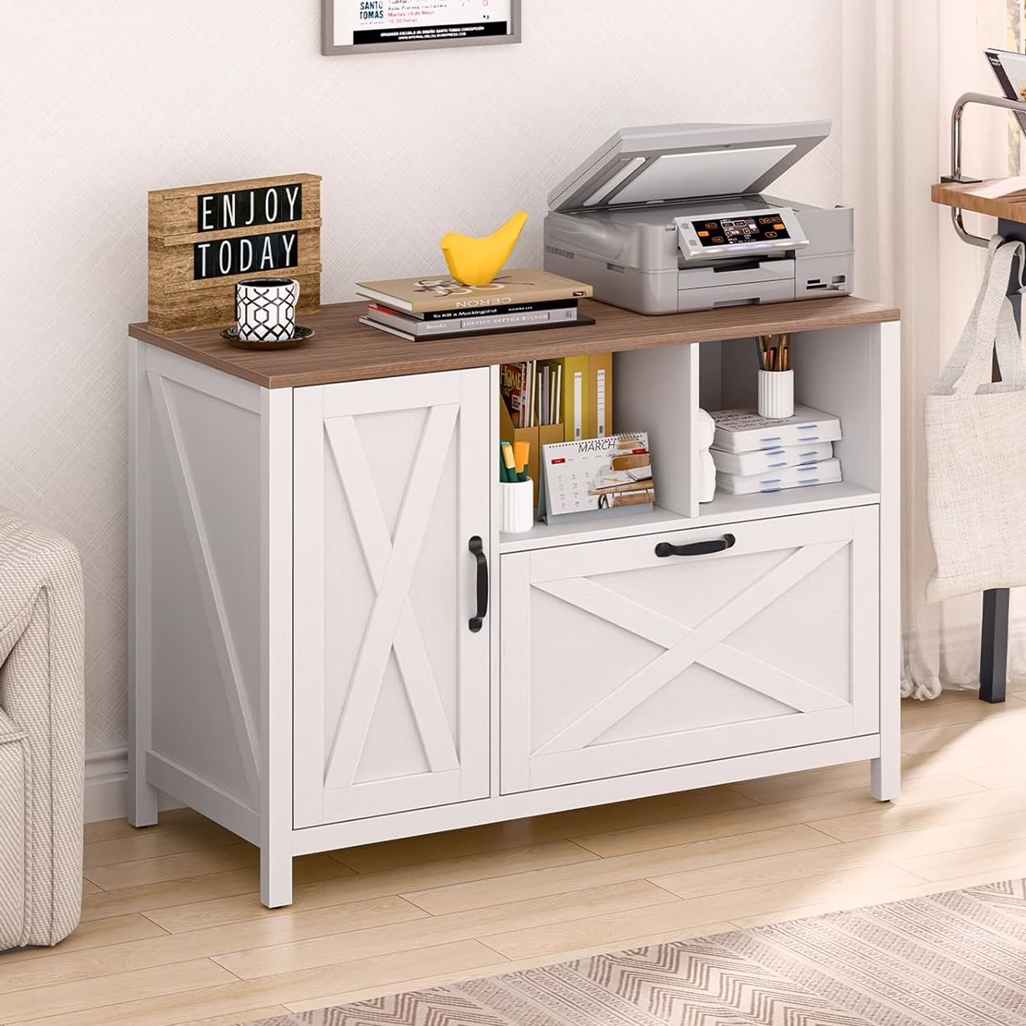 Vabches 2 Drawer Lateral File Cabinet,Mobile Wood office Cabinet for Home Office,Printer Stand with Open Storage Shelves. - Image 5