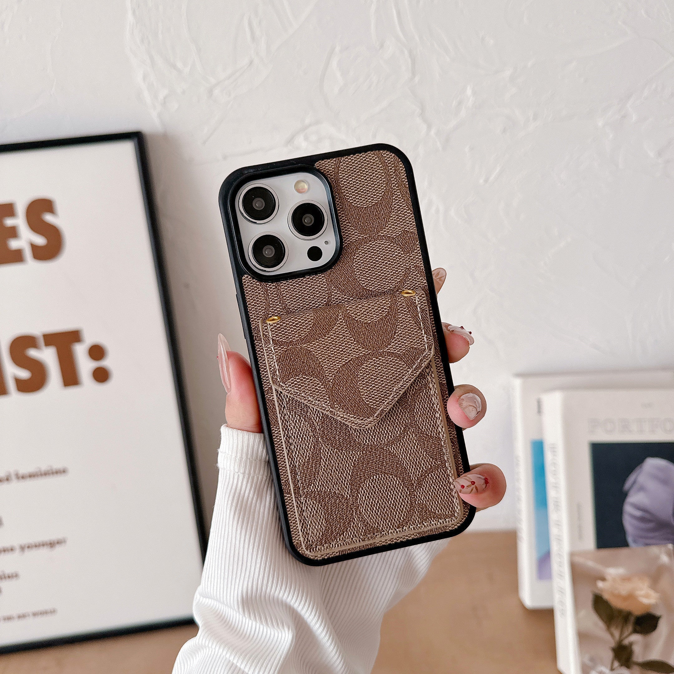 Coach iPhone Case With Card Holder And Strap Light Brown -SJ240513 - Wholesale & Influencer