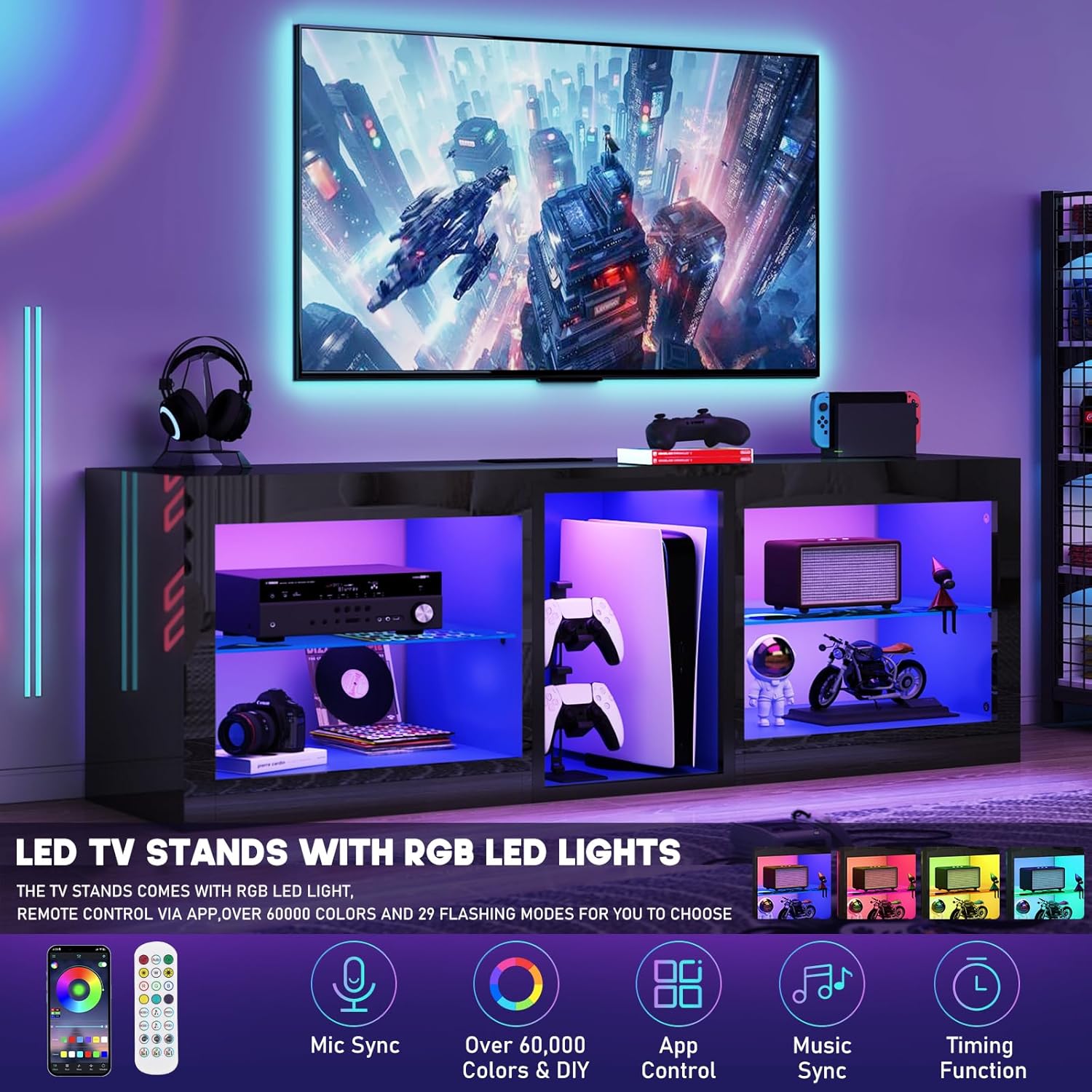 chartustriable LED TV Stands W/Power Outlet for 65 70Inch TV,63