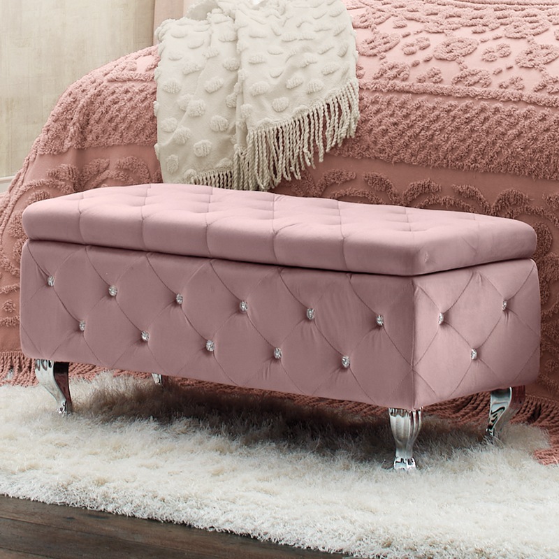 Crystal Tufted Storage Bench - MIDNIGHT VELVET CATALOG