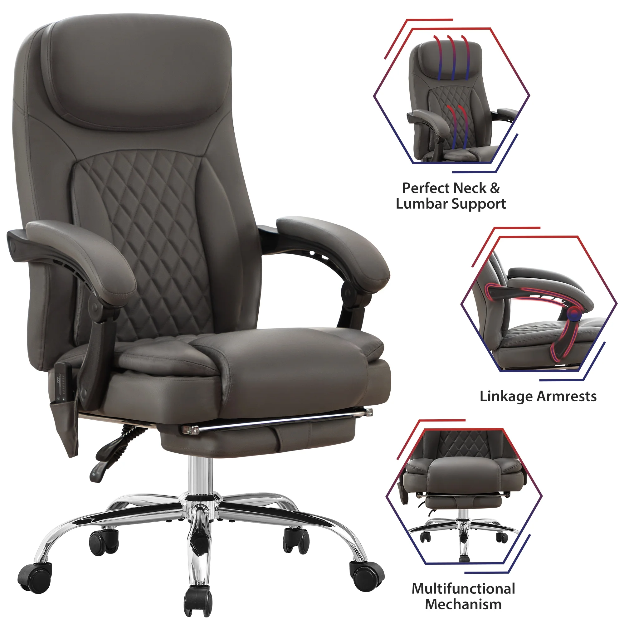 JONPONY Big and Tall Office Chair 500LBS Executive Office Chair Massage and Footrest Ergonomic Computer Desk Chair Reclining High Back Leather Office Chair Lumbar Back Support Swivel Rolling,Black - Image 52
