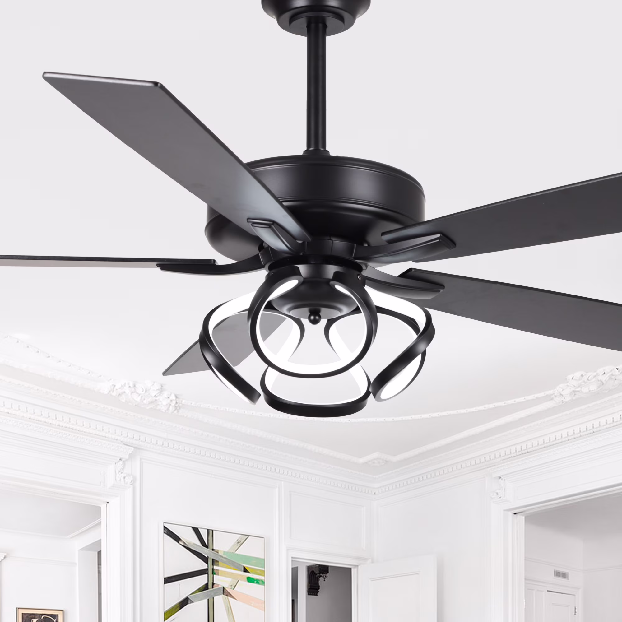 Parrot Uncle 52-Inch Contemporary Chrome Ceiling Fan with Integrated LED Lights and Remote Control - Image 3