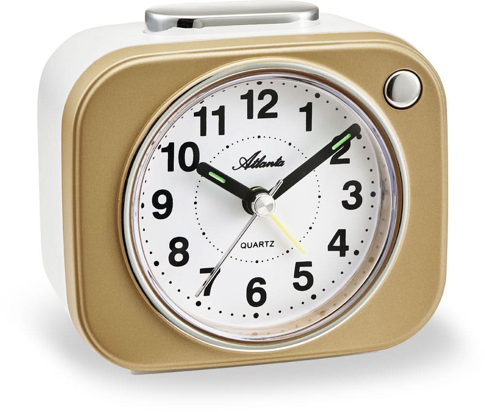 Atlanta Octagonal Quarz Alarm Clock 10.0 cm Plastic • Leise Schleichende Sekunde • Glockenalarm & Piepton