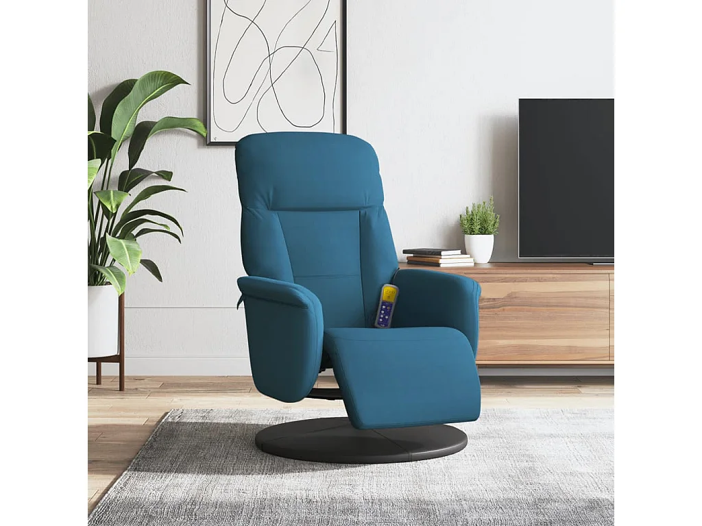 Fauteuil inclinable-Fauteuil salon de massage avec repose-pied bleu velours SHL1722