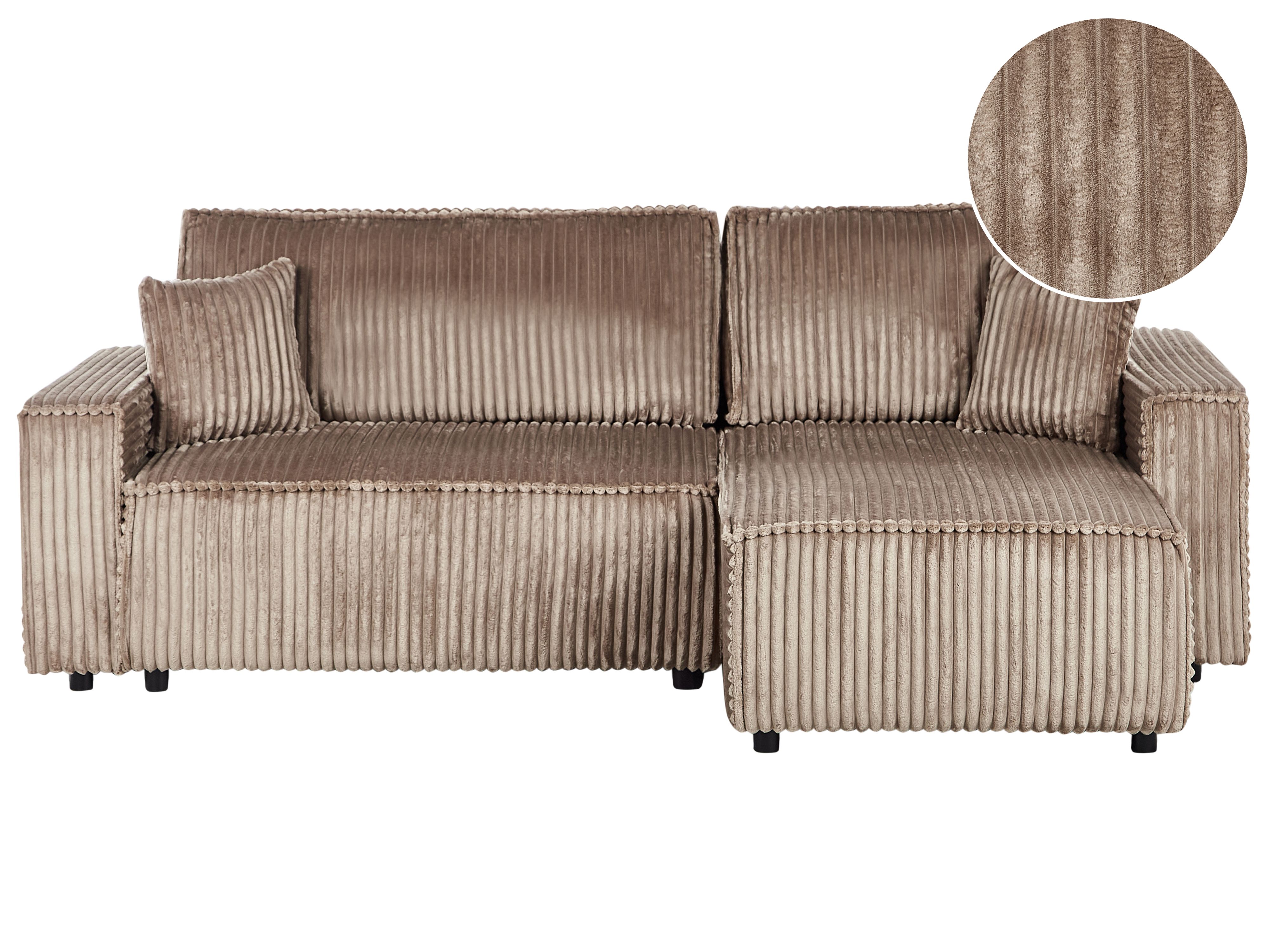 Corner Sofa Bed 3 Seater ABACKA Corduroy Light Brown with Storage Left Hand