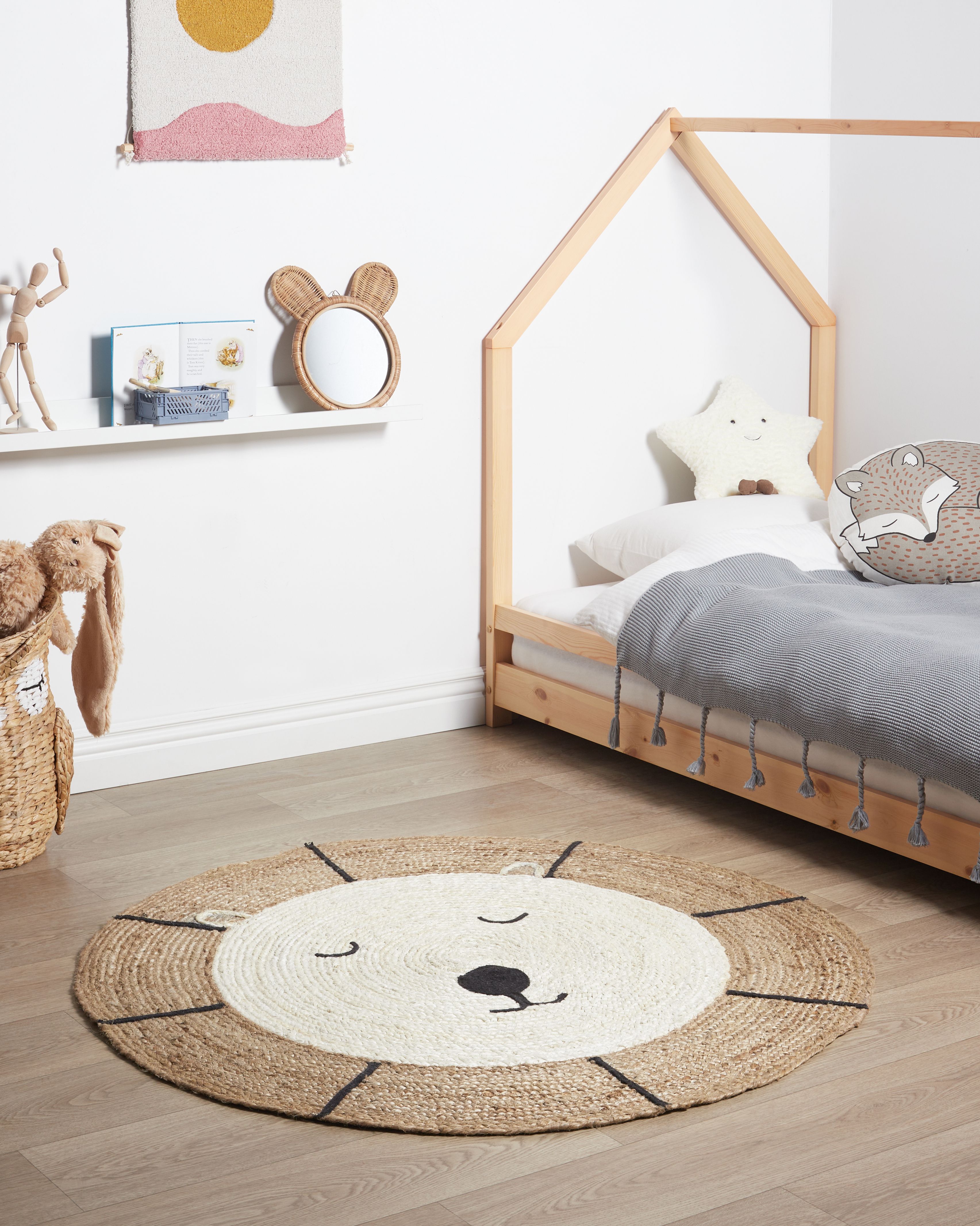 Kids Rug KOVU Beige ø 120 cm Jute