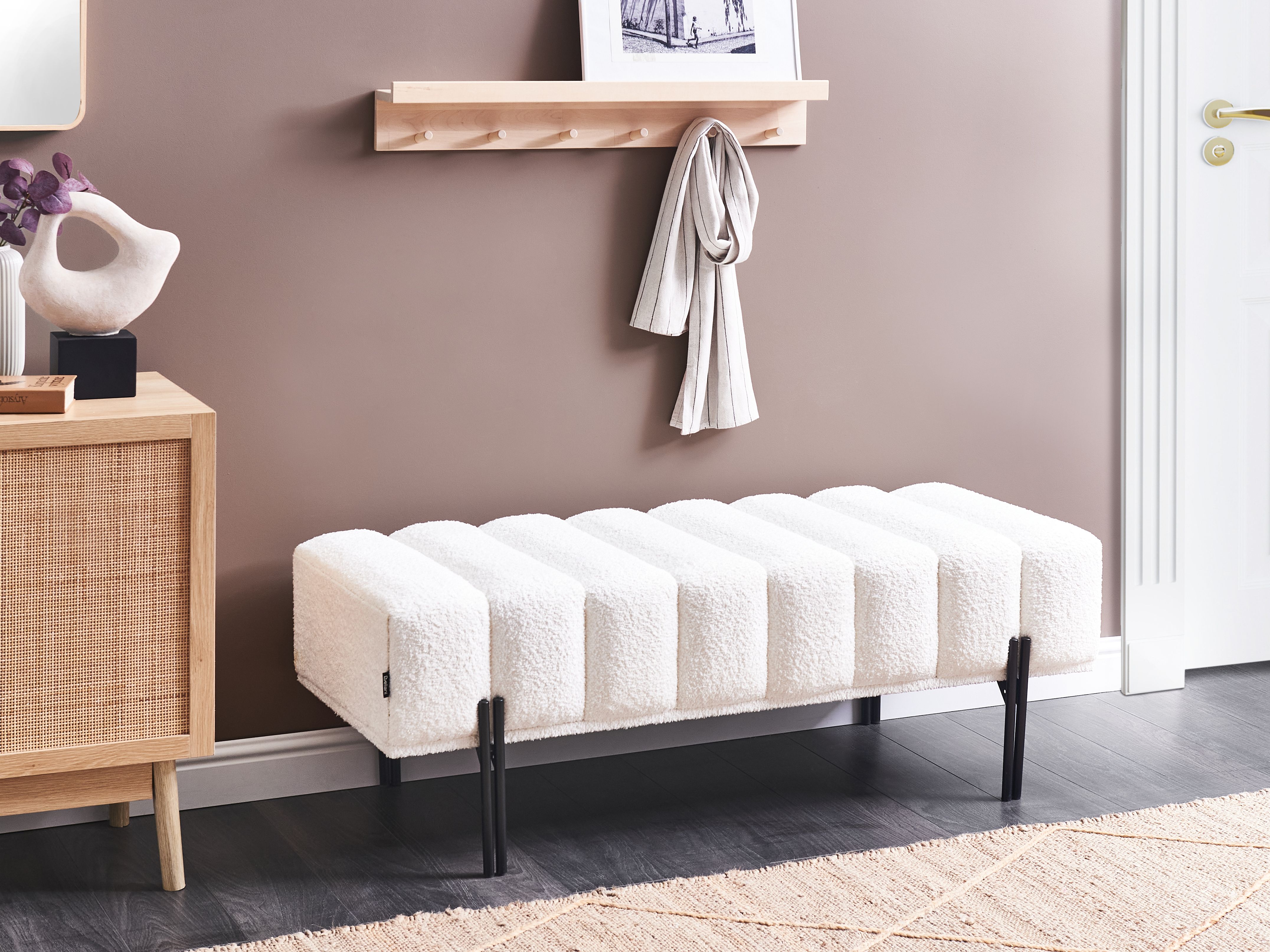 Upholstered Bench CAREY Chenille Off-White