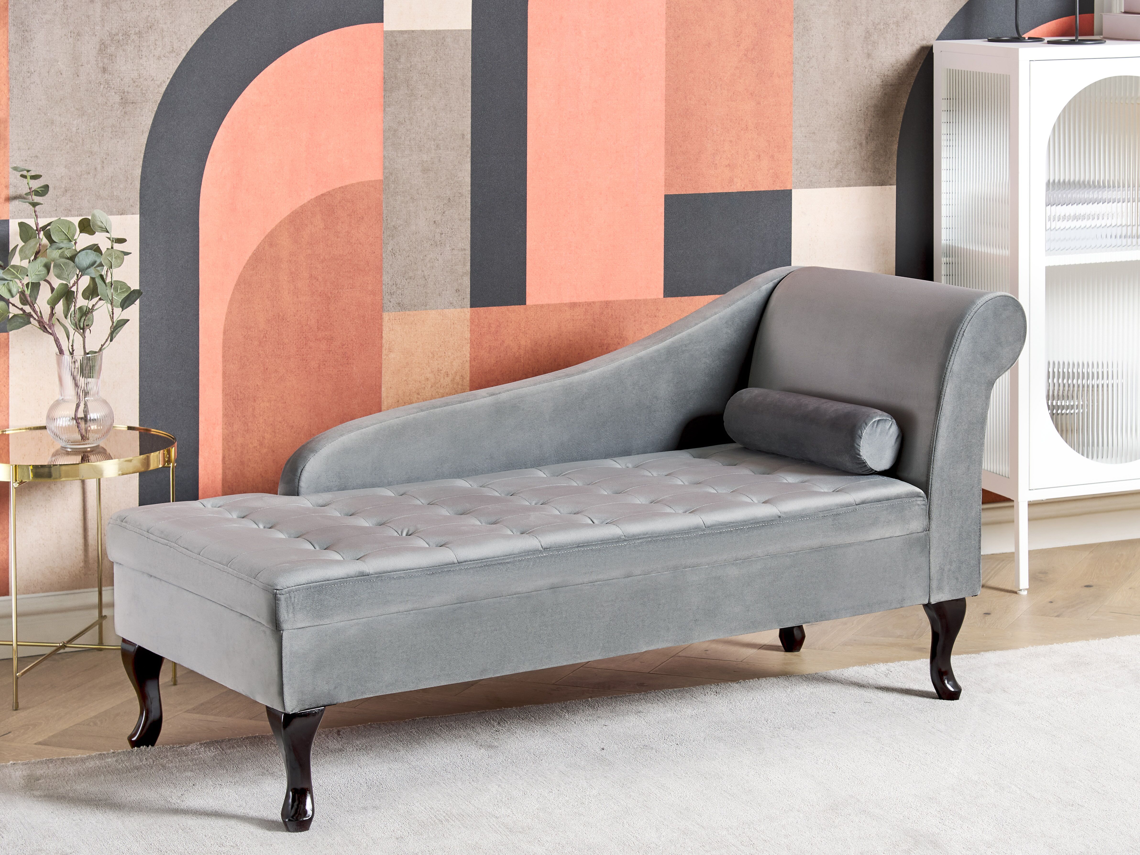 Right-Hand Chaise Lounge PESSAC Velvet Light Grey with Storage