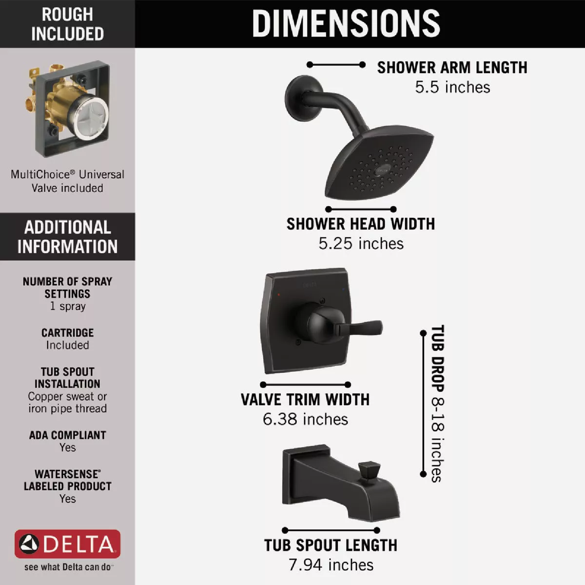 Delta Flynn Matte Black Single-Handle Tub and Shower Faucet