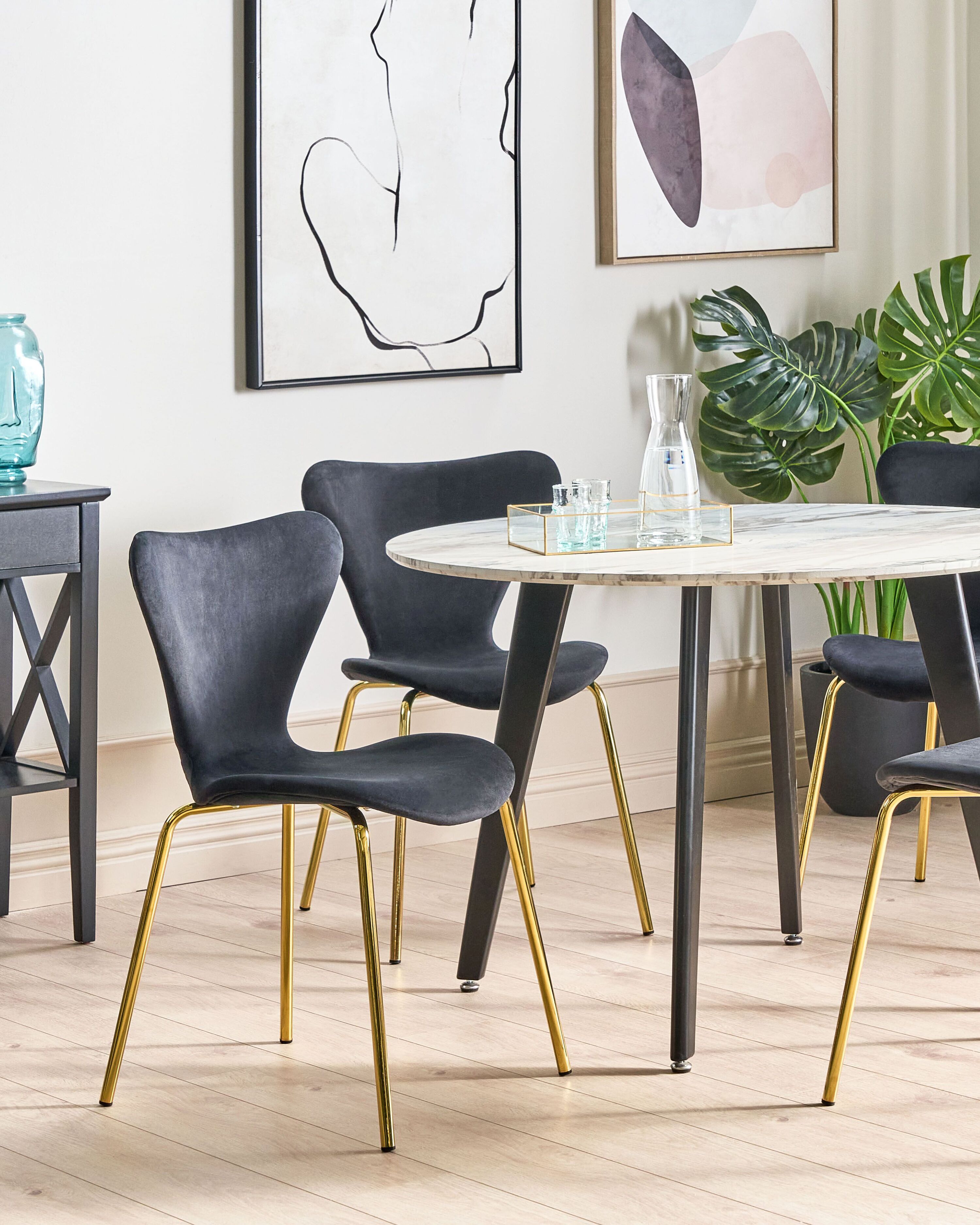 Set of 2 Dining Chairs BOONVILLE Velvet Black