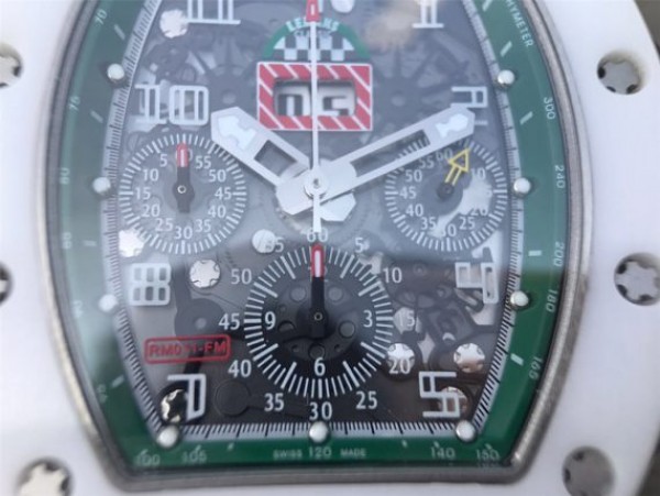 Replica Richard Mille RM011 White Ceramic Felipe Massa Green Inner Bezel White Rubber Strap A7750 - Top club