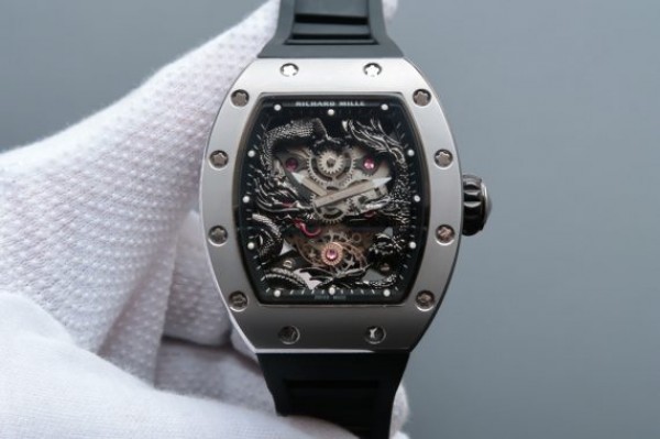 Replica Richard Mille RM057 Dragon Phoenix SS Case Black Dragon Dial Black Rubber Strap - Top club