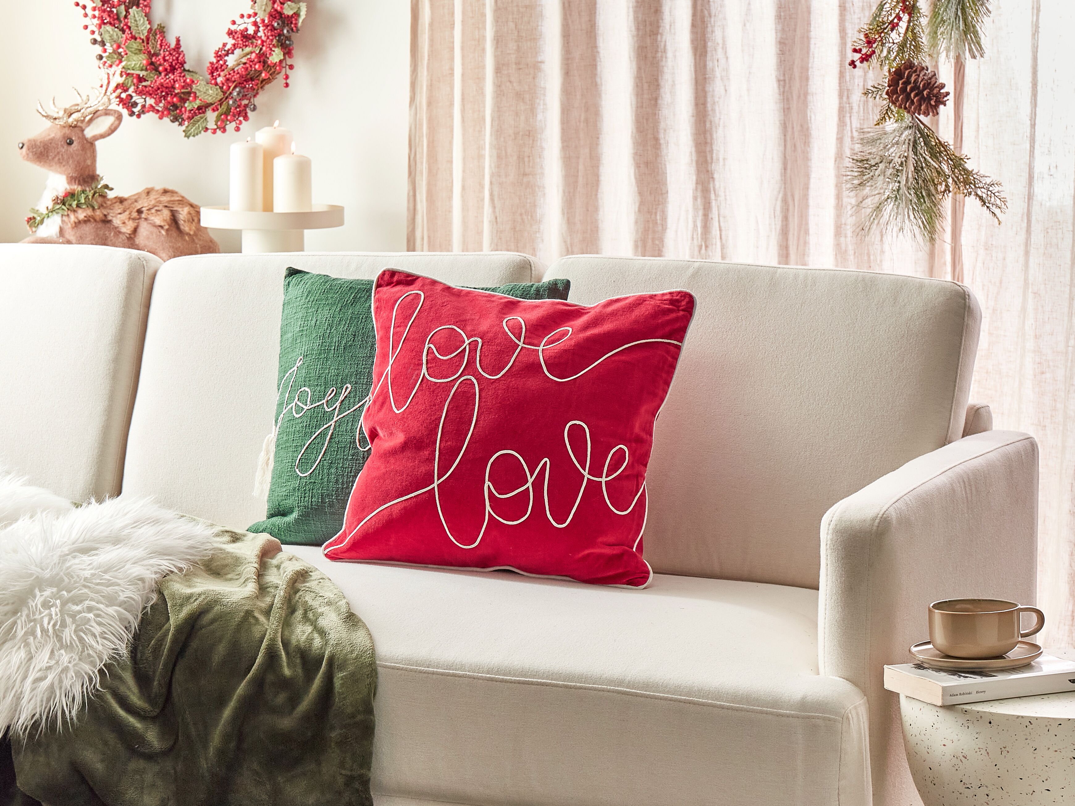 Throw Cushion SIDERASIS Velvet 45 x 45 cm Red Text