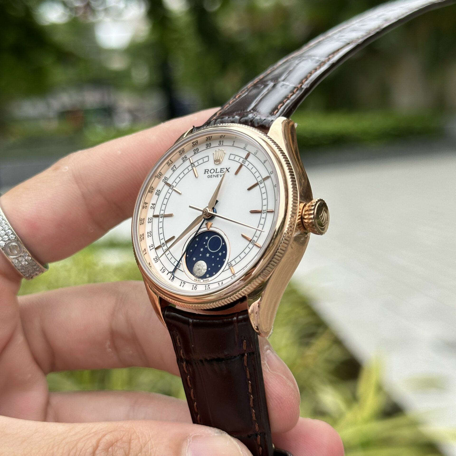 Rolex Replica 1:1 Watch Cellini Moonphase 50535 Leather Strap 39mm - Elite Watch Atelier