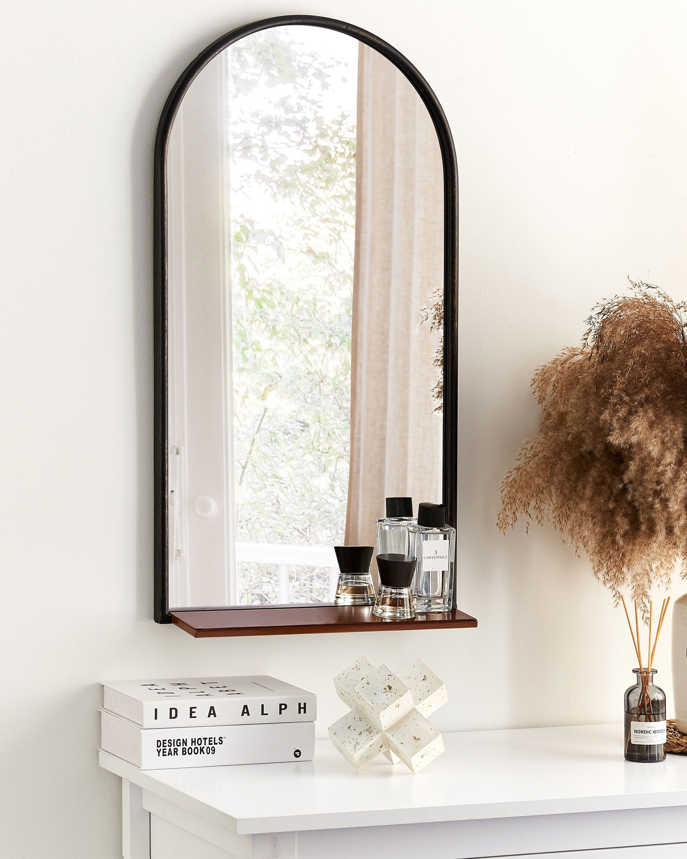 Wall Mirror with Shelf DOMME 40 cm 67 cm Metal Black