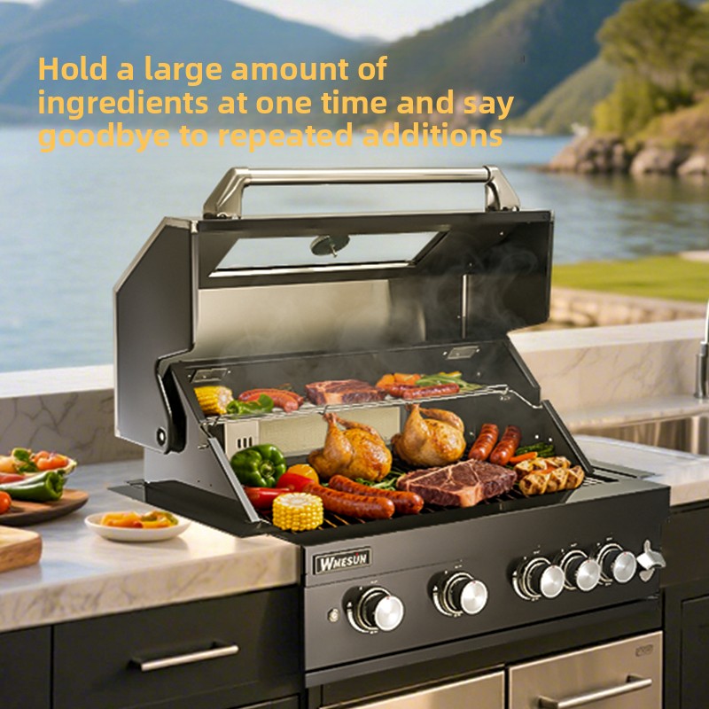 Customizable Outdoor Stainless Steel Villa Courtyard Barbecue Grill Embedded Gas Propane Freestanding 5 Burners Easily Assembled