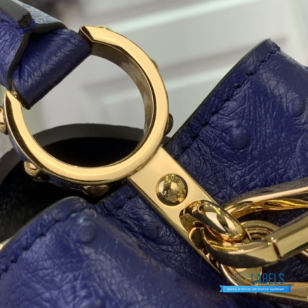 Royal Blue Ostrich Leather Mini Handbag with Pearl Chain Detail1:1High-quality replica