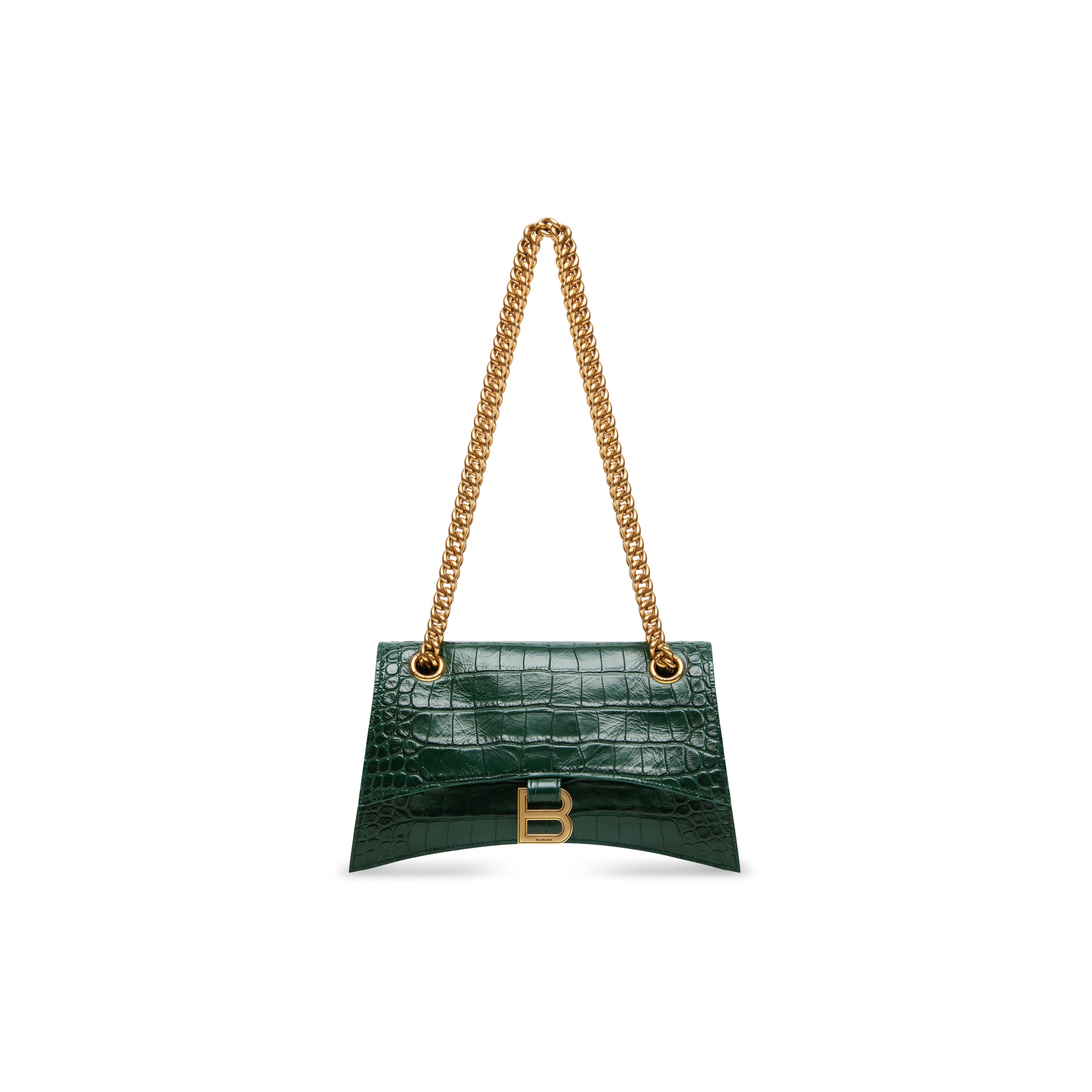 WOMEN'S CRUSH SMALL CHAIN BAG CROCODILE EMBOSSED IN FOREST GREEN - Replicaclubs