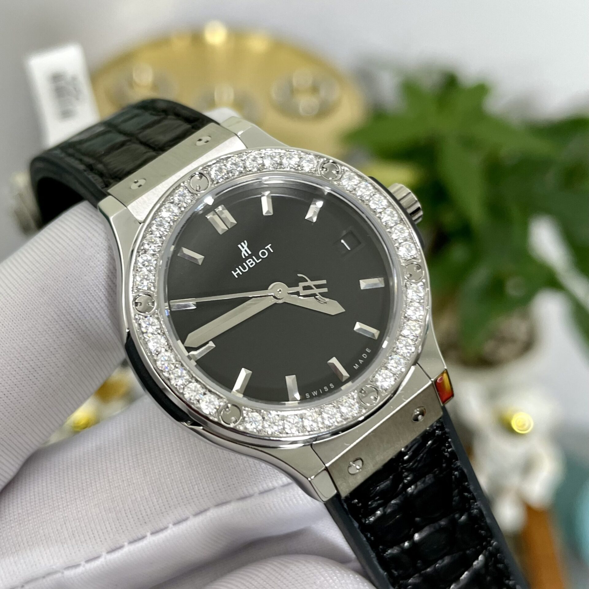 Hublot Replica Watch Classic Fusion Custom Moissanite Diamonds Black Dial 33mm - Top club