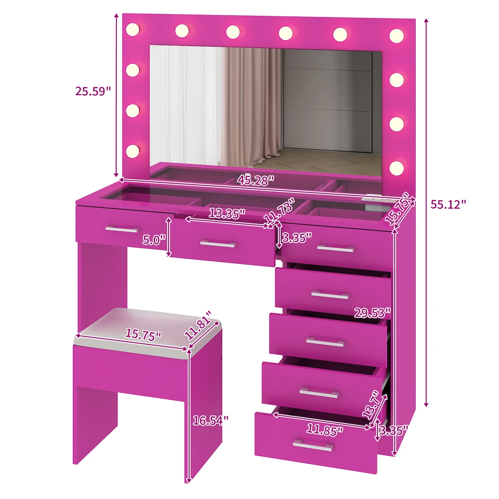 Ktaxon Large Makeup Vanity, Vanity Table Set w/ Visible Glass Top w/ Charging Station, White - Image 68