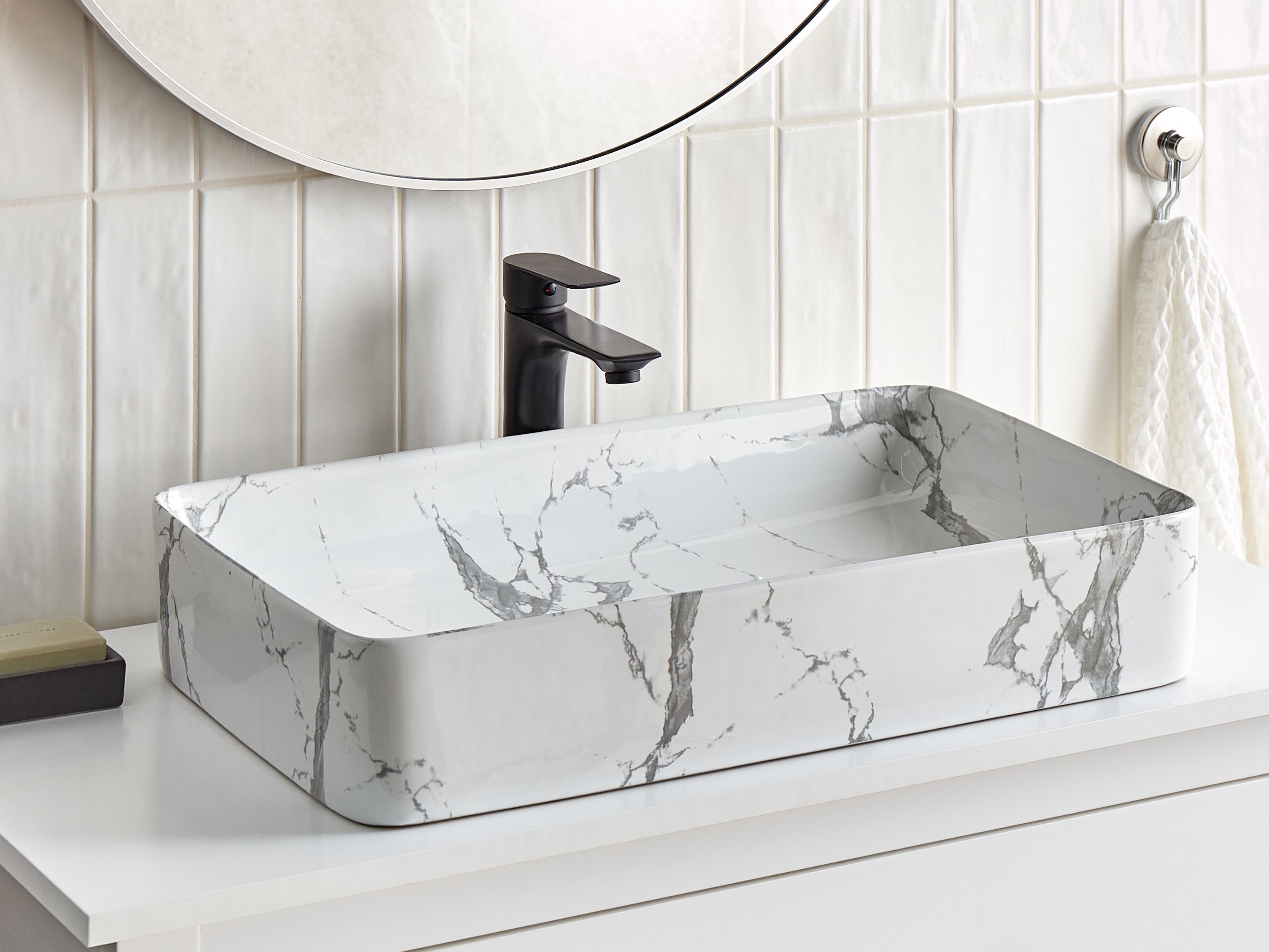 Countertop Basin IPALA 620 x 350 mm Ceramic White Marble
