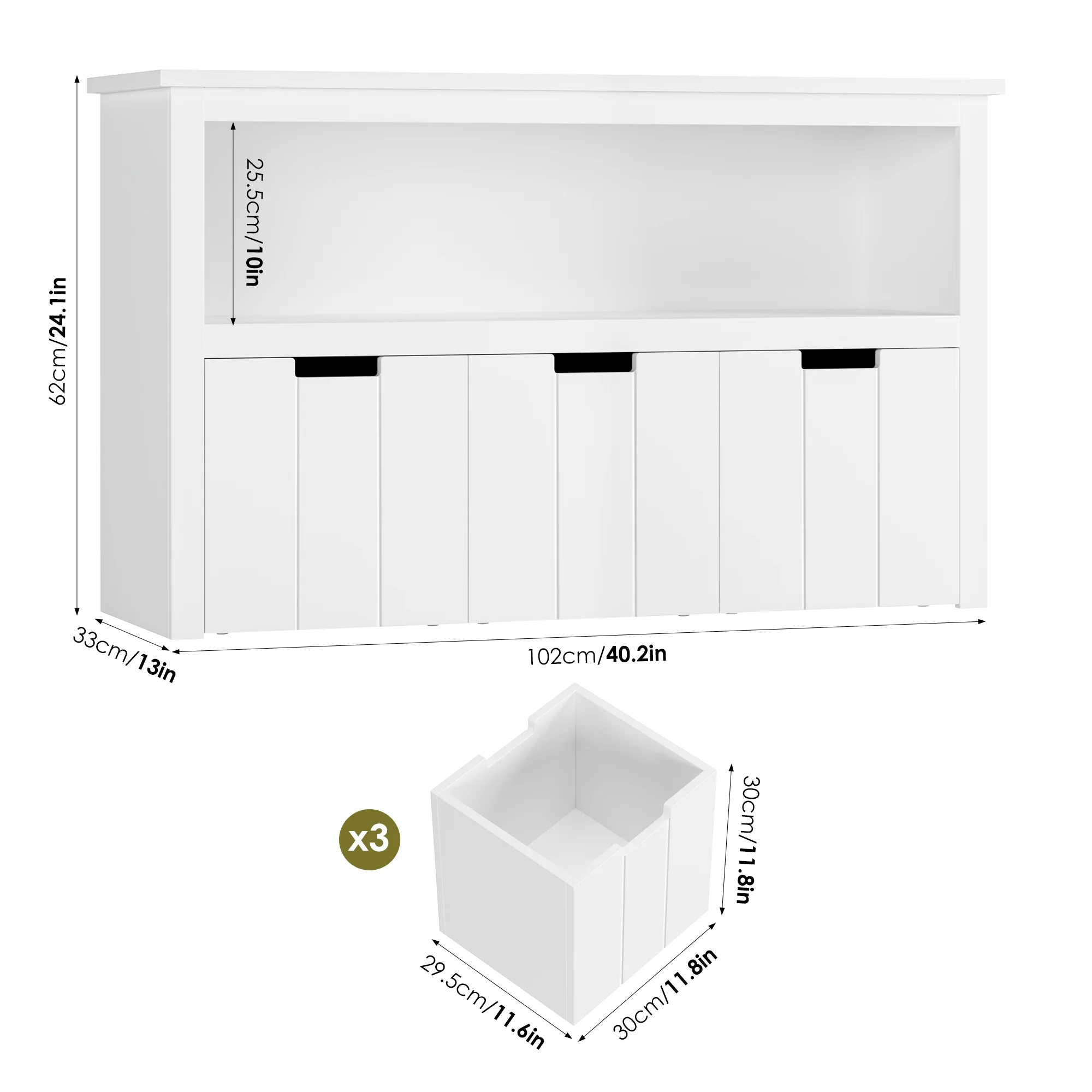 Homfa Kids Toy Storage, Cubes Storage Bins with 3 Drawers, White Toy Box with Shelves and Wheels - Image 3
