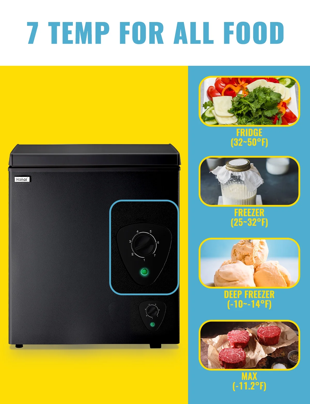WANAI 3.5 Cu.ft Chest Freezer Small Deep Freeze with 7 Gears Temp Control Office Dorm Kitchen White - Image 16