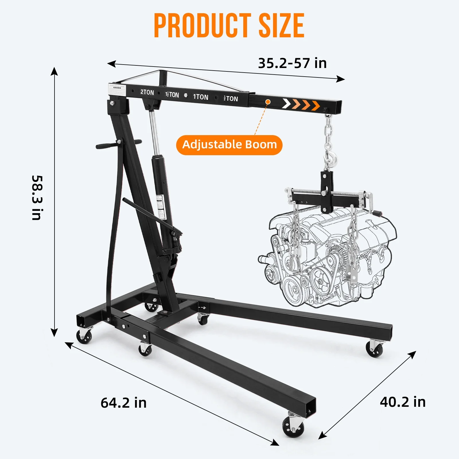 JoanKaren Hydraulic Engine Hoist,4400lbs Max Weight,Folding Engine Lift Shop Crane with Lever and 6 Steel Caster Wheels,Yellow - Image 23