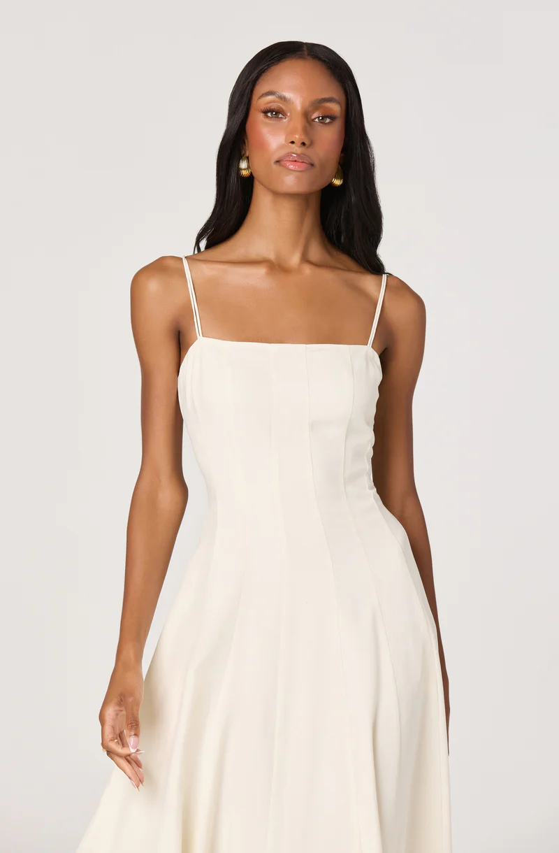 Trisha Square Neck Midi Dress - Bone