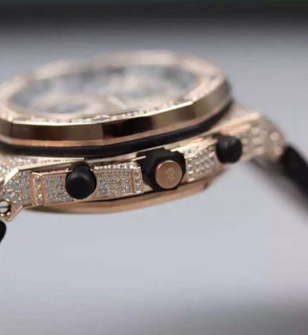 Replica Audemars Piguet JF Royal Oak Offshore RG Full Paved Diamonds Leather Strap A7750 - Top club