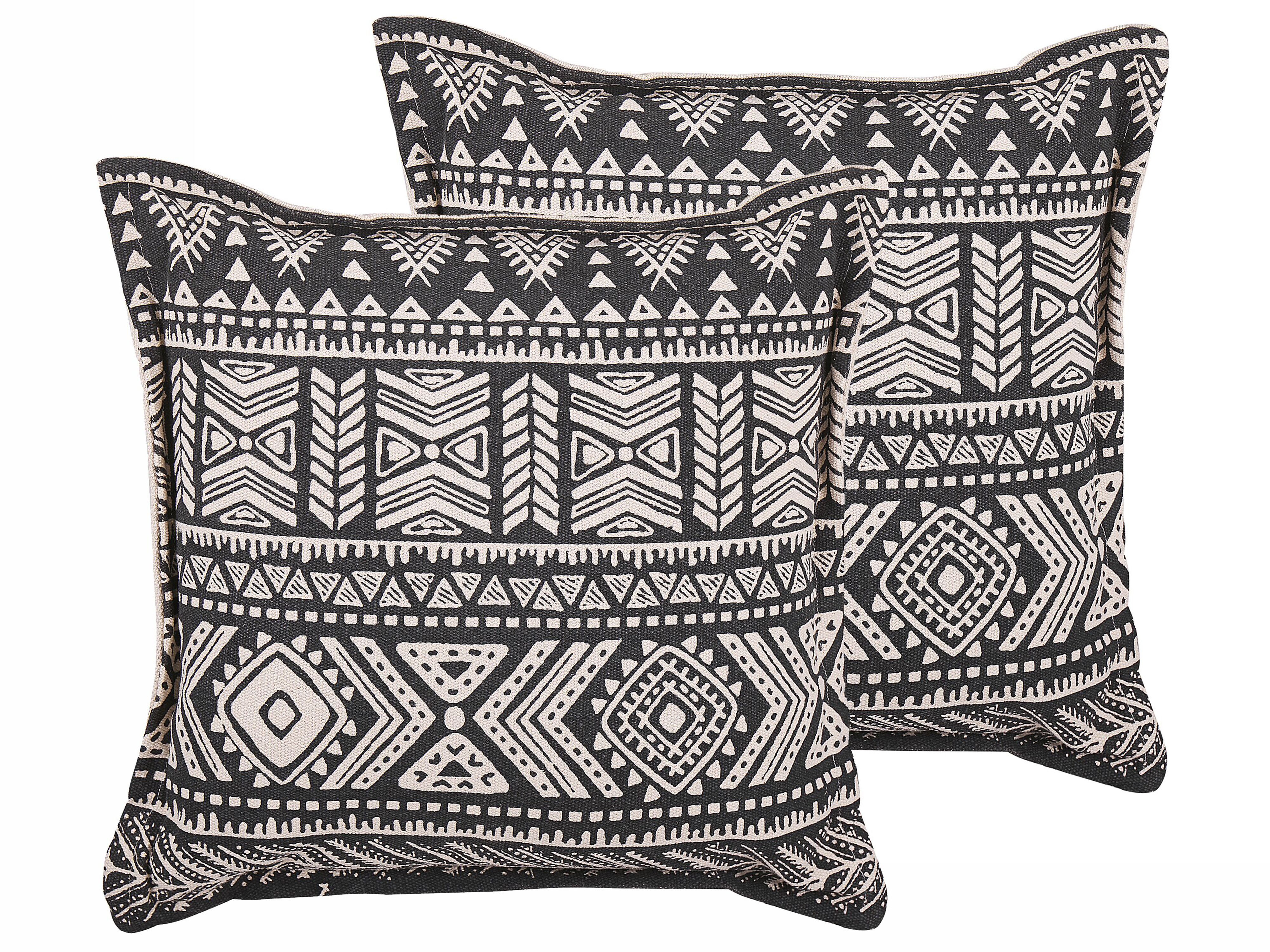 Set of 2 Decorative Cushions SIRVAN Cotton 45 x 45 cm Black Geometric Pattern
