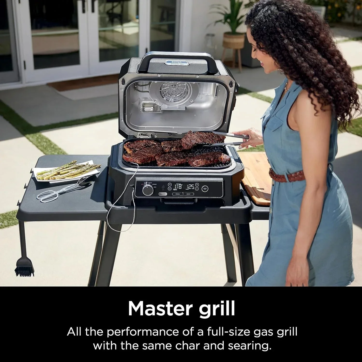 Ninja 7-in-1 Portable Electric Outdoor Grill And Smoker With Thermometer, Grey - OG751BRN - Image 5 Ninja 7-in-1 Portable Electric Outdoor Grill And Smoker With Thermometer, Grey - OG751BRN - Image 5