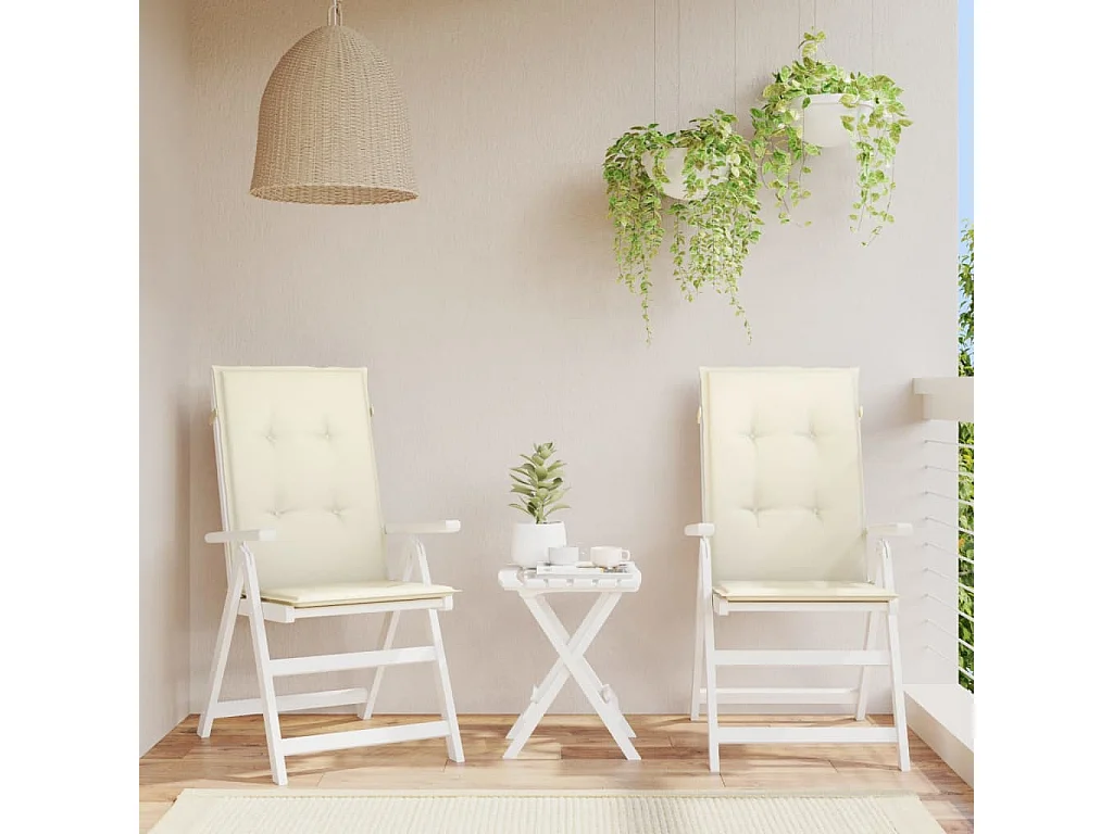 Coussins de chaise de jardin dossier haut lot de 2 crème tissu